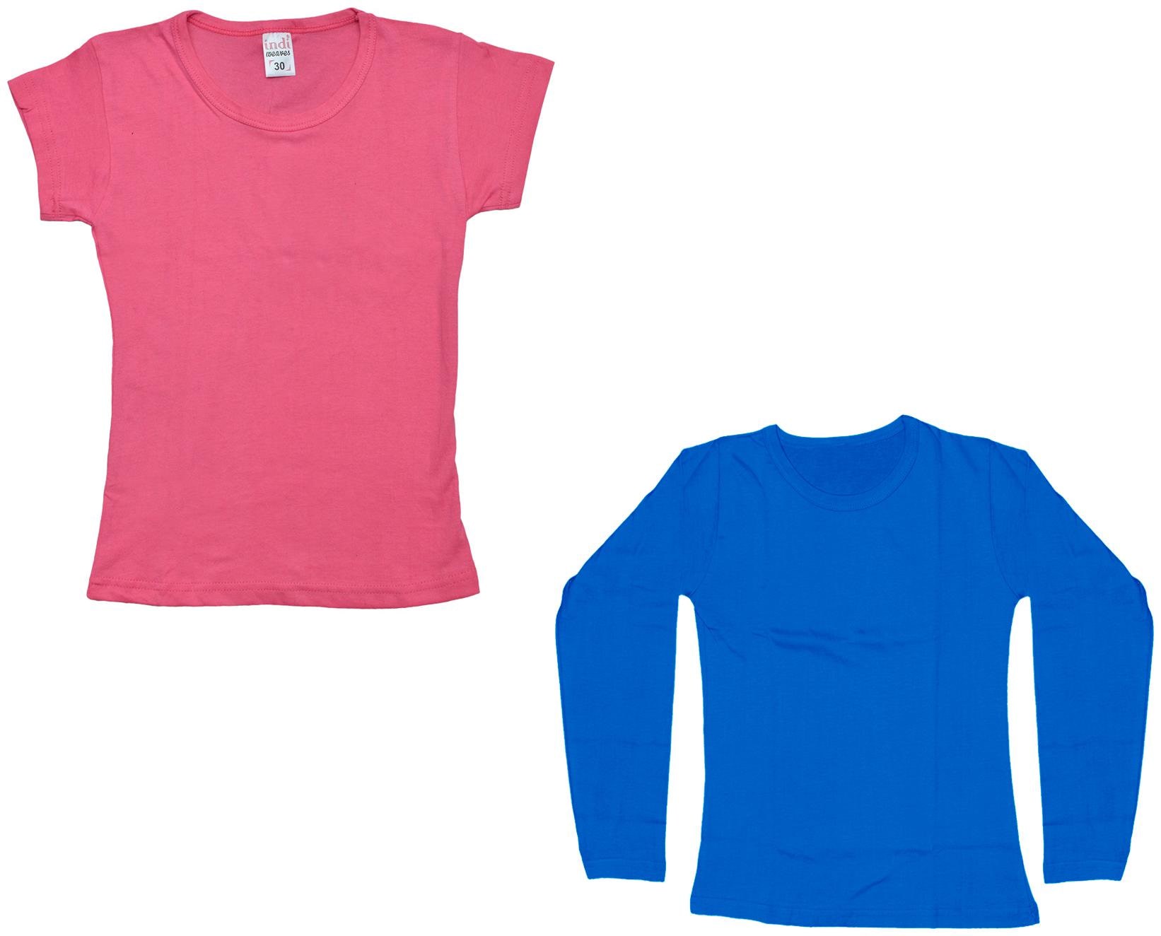 

Indiweaves Girl Cotton Solid T shirt - Multi