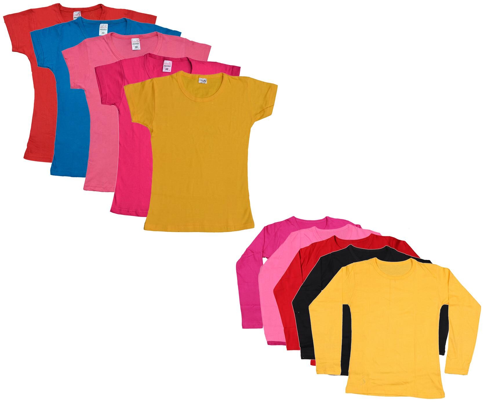 

Indiweaves Girl Cotton Solid T shirt - Multi