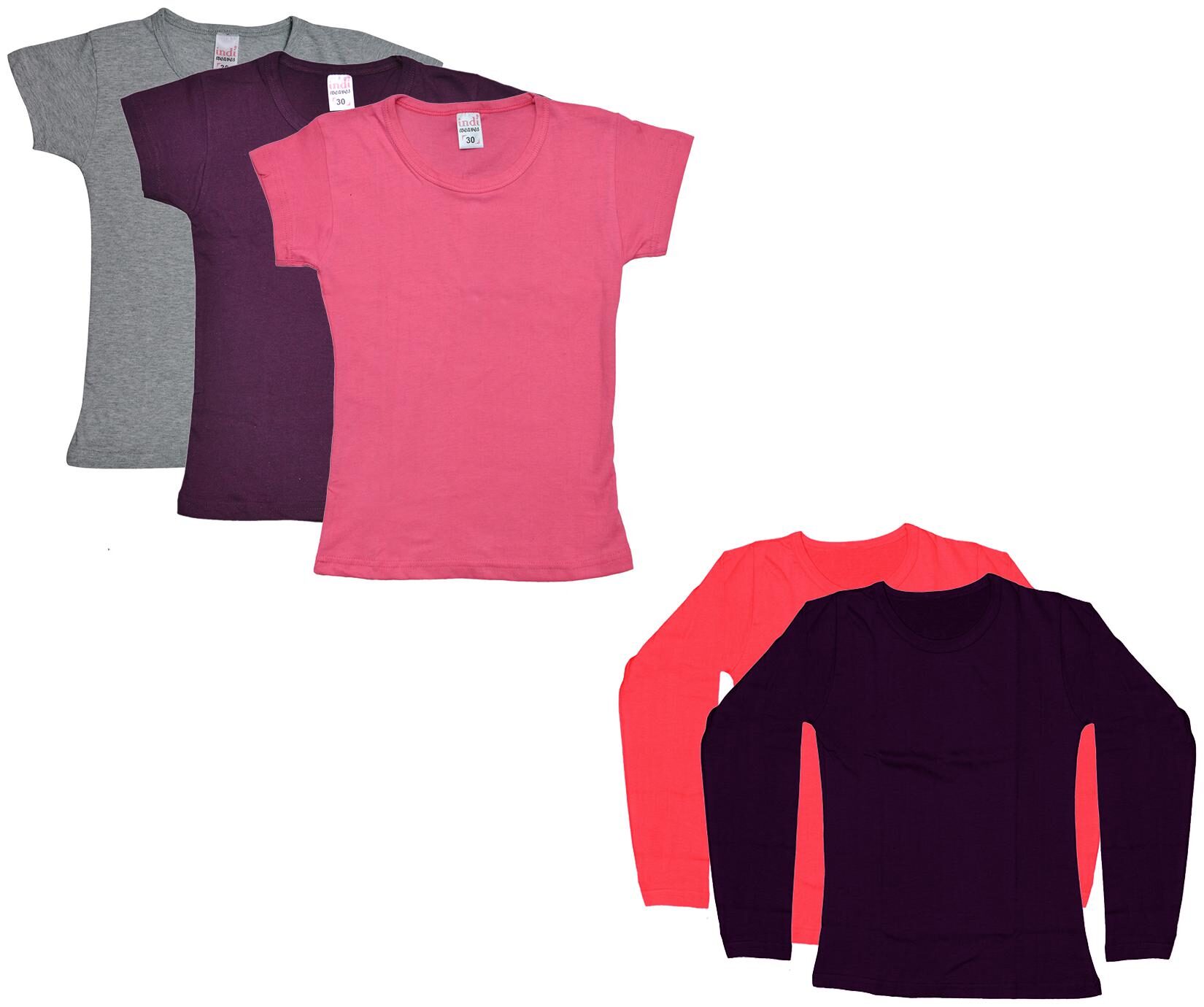 

Indiweaves Girl Cotton Solid T shirt - Multi