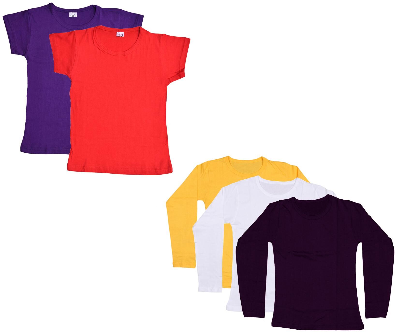 

Indiweaves Girl Cotton Solid T shirt - Multi