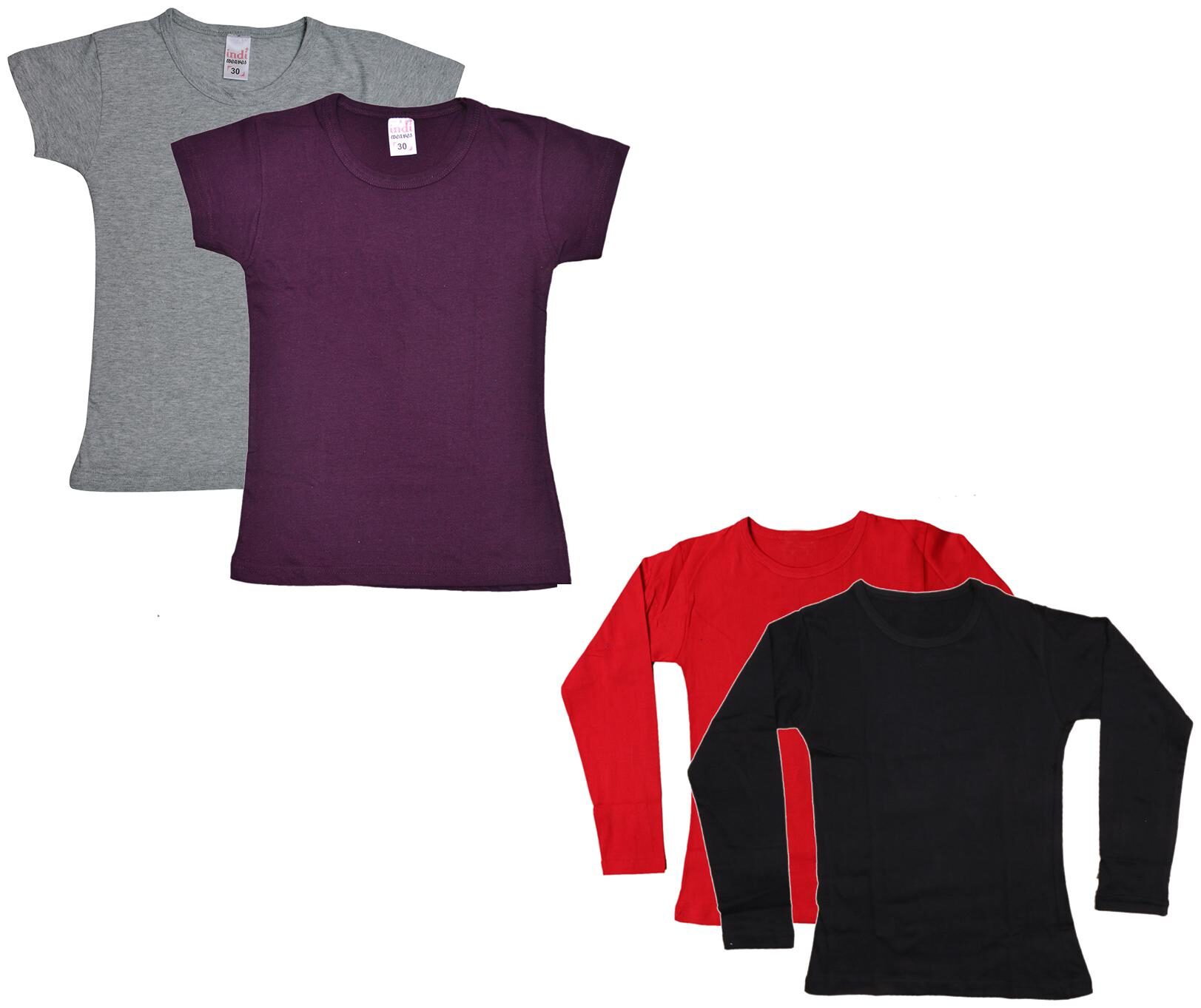 

Indiweaves Girl Cotton Solid T shirt - Multi