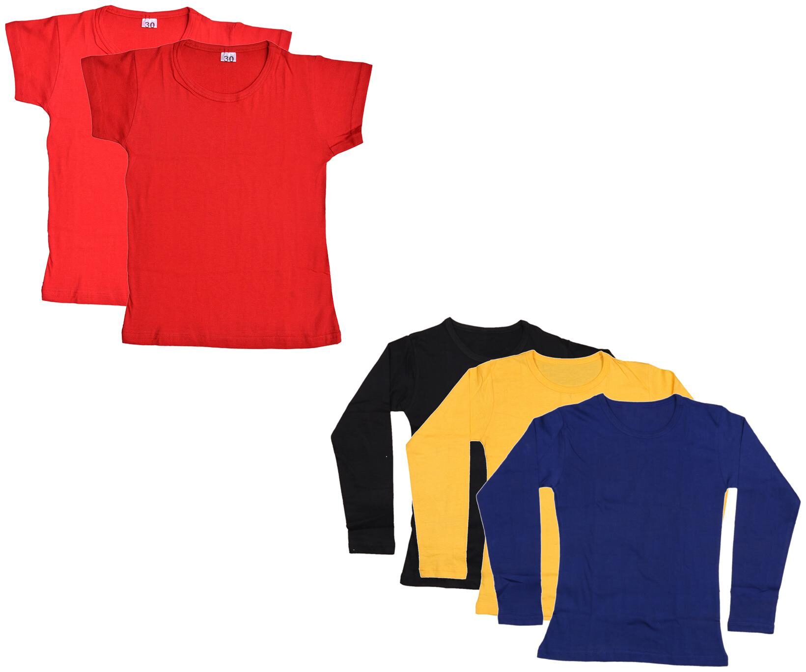 

Indiweaves Girl Cotton Solid T shirt - Multi