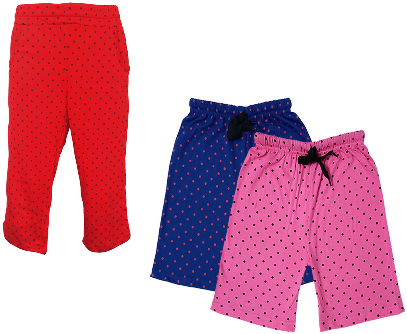 

IndiWeaves Girls Cotton Polka Dots 3 4th Capri and Shorts (Pack of 3) Multi