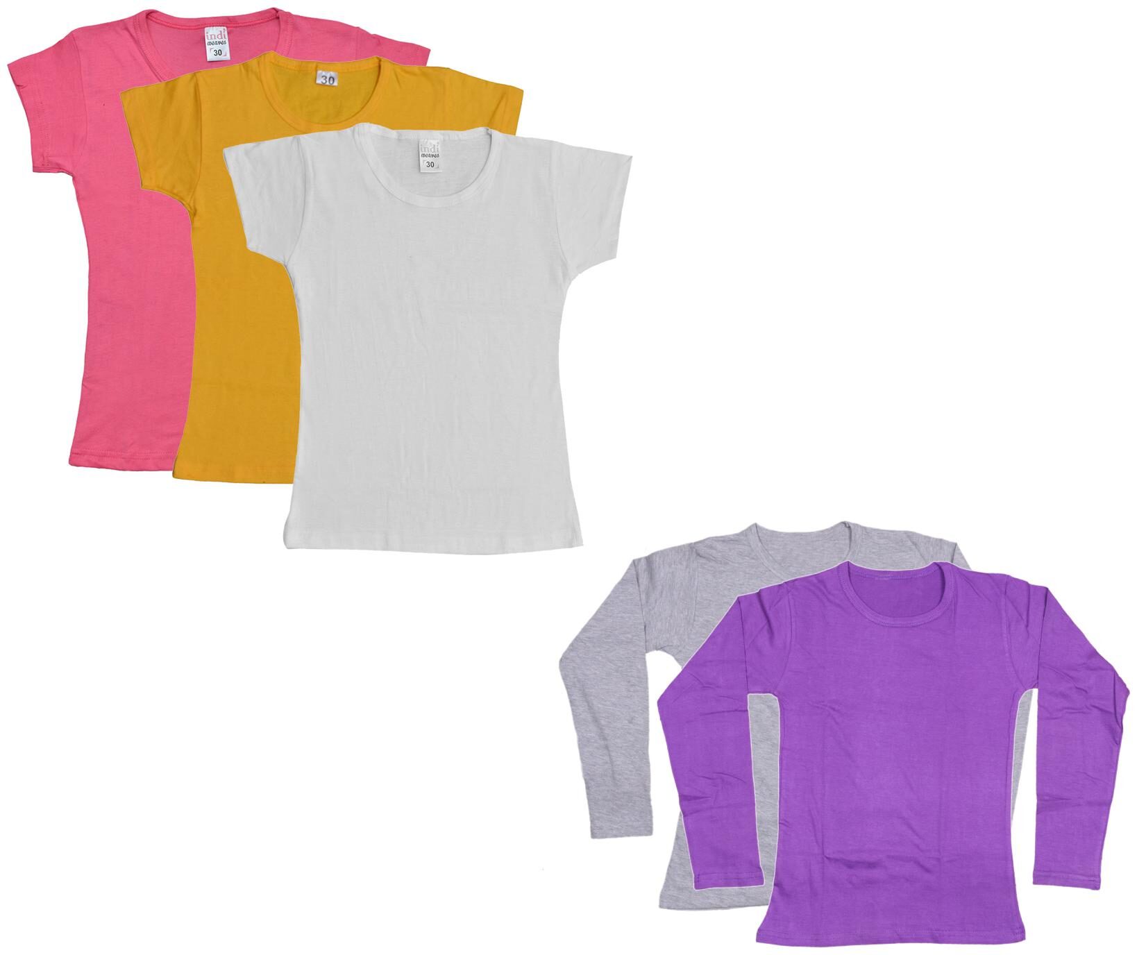 

Indiweaves Girl Cotton Solid T shirt - Multi
