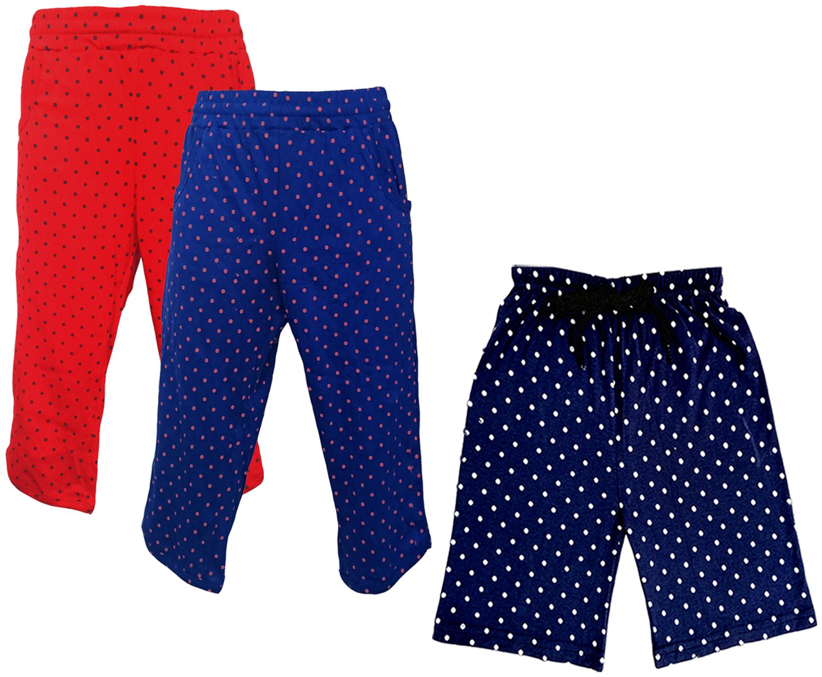 

IndiWeaves Girls Cotton Polka Dots 3 4th Capri and Shorts (Pack of 3) Multi