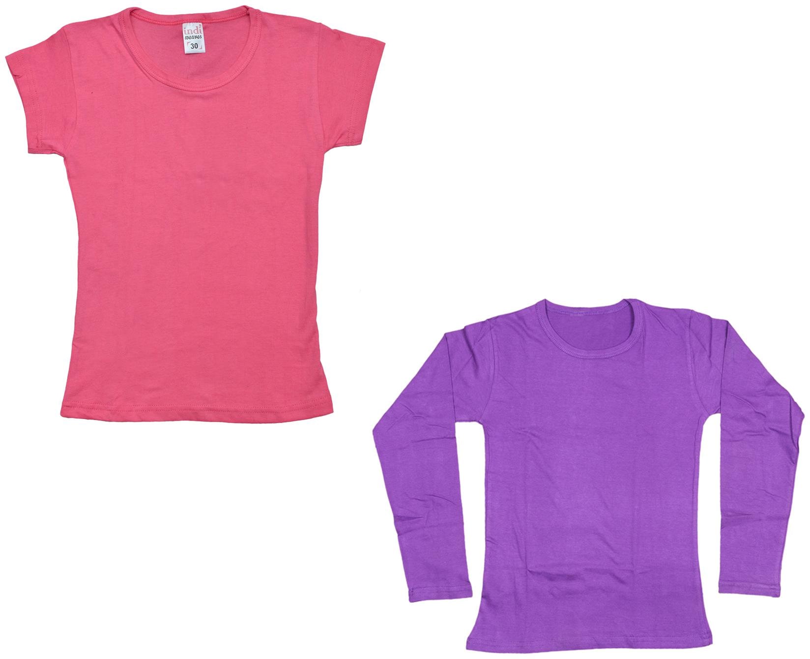 

Indiweaves Girl Cotton Solid T shirt - Multi