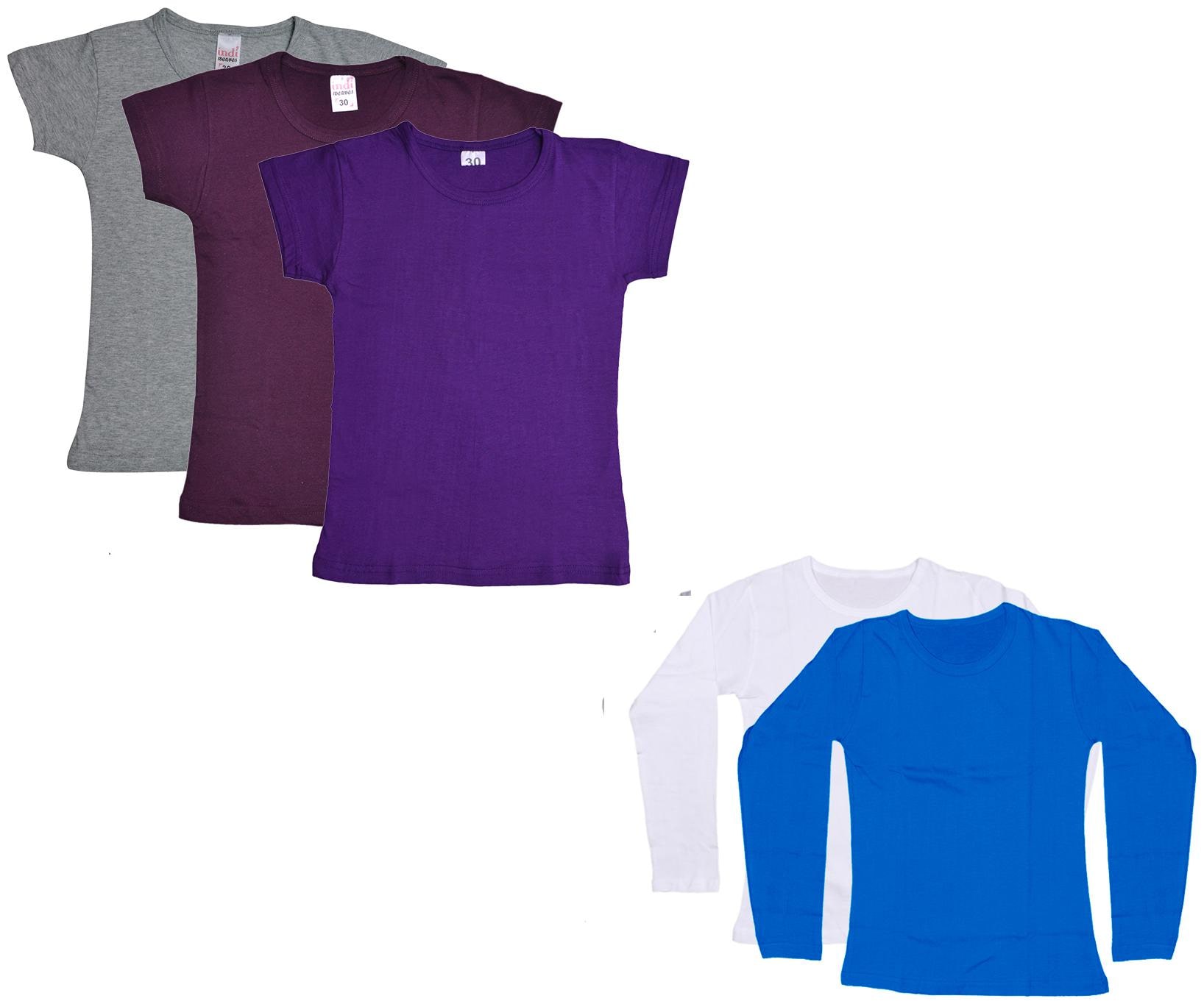 

Indiweaves Girl Cotton Solid T shirt - Multi