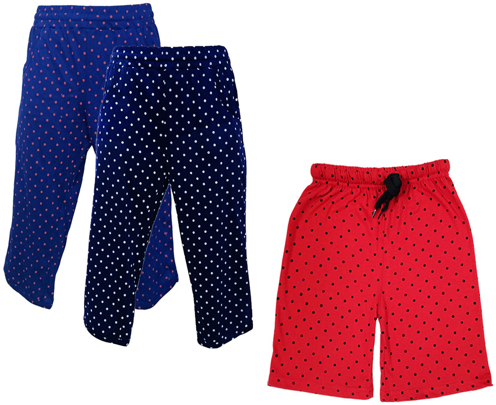 

IndiWeaves Girls Cotton Polka Dots 3 4th Capri and Shorts (Pack of 3) Multi