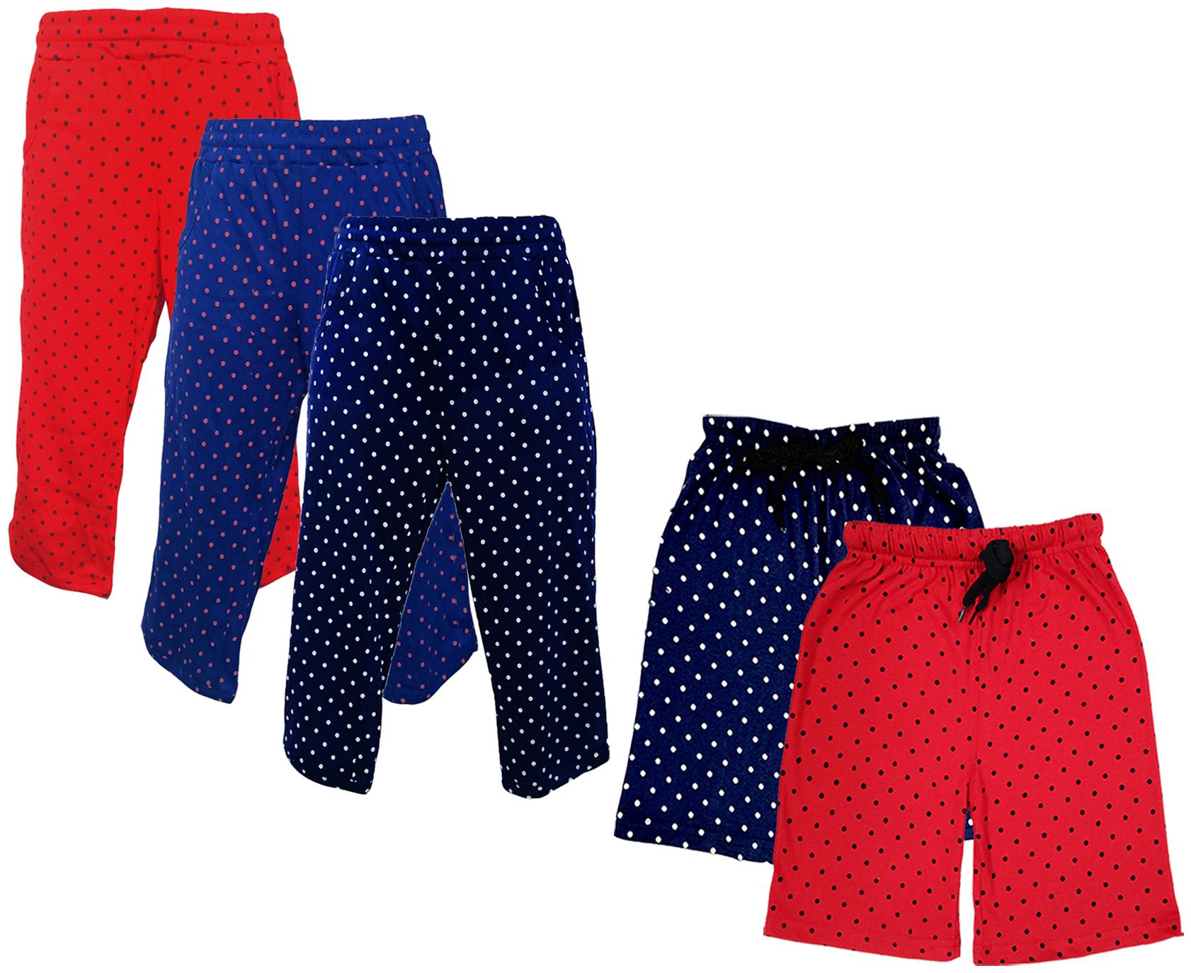 

IndiWeaves Girls Cotton Polka Dots 3 4th Capri and Shorts (Pack of 5) Multi