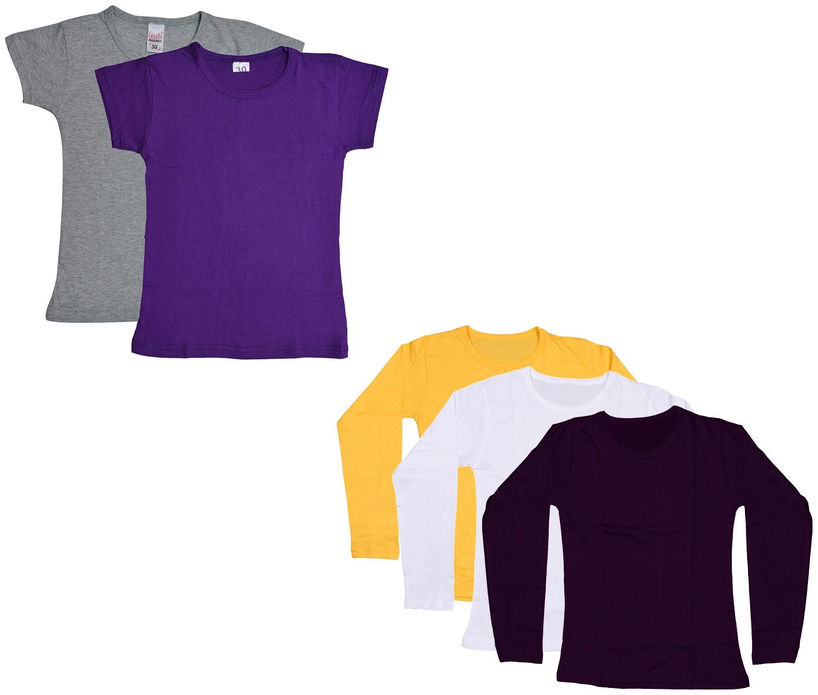 

Indiweaves Girl Cotton Solid T shirt - Multi