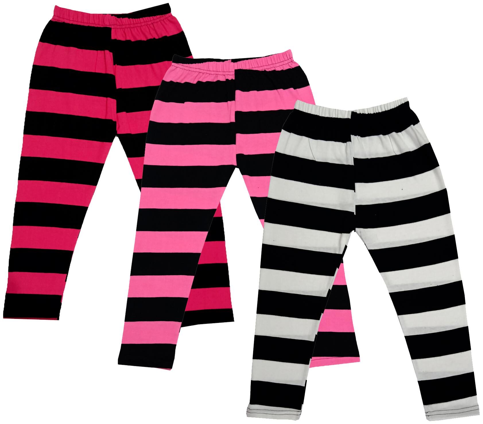 

IndiWeaves Girls Cotton Striped Capri 3 4th Leggings (Pack of 3) Multi