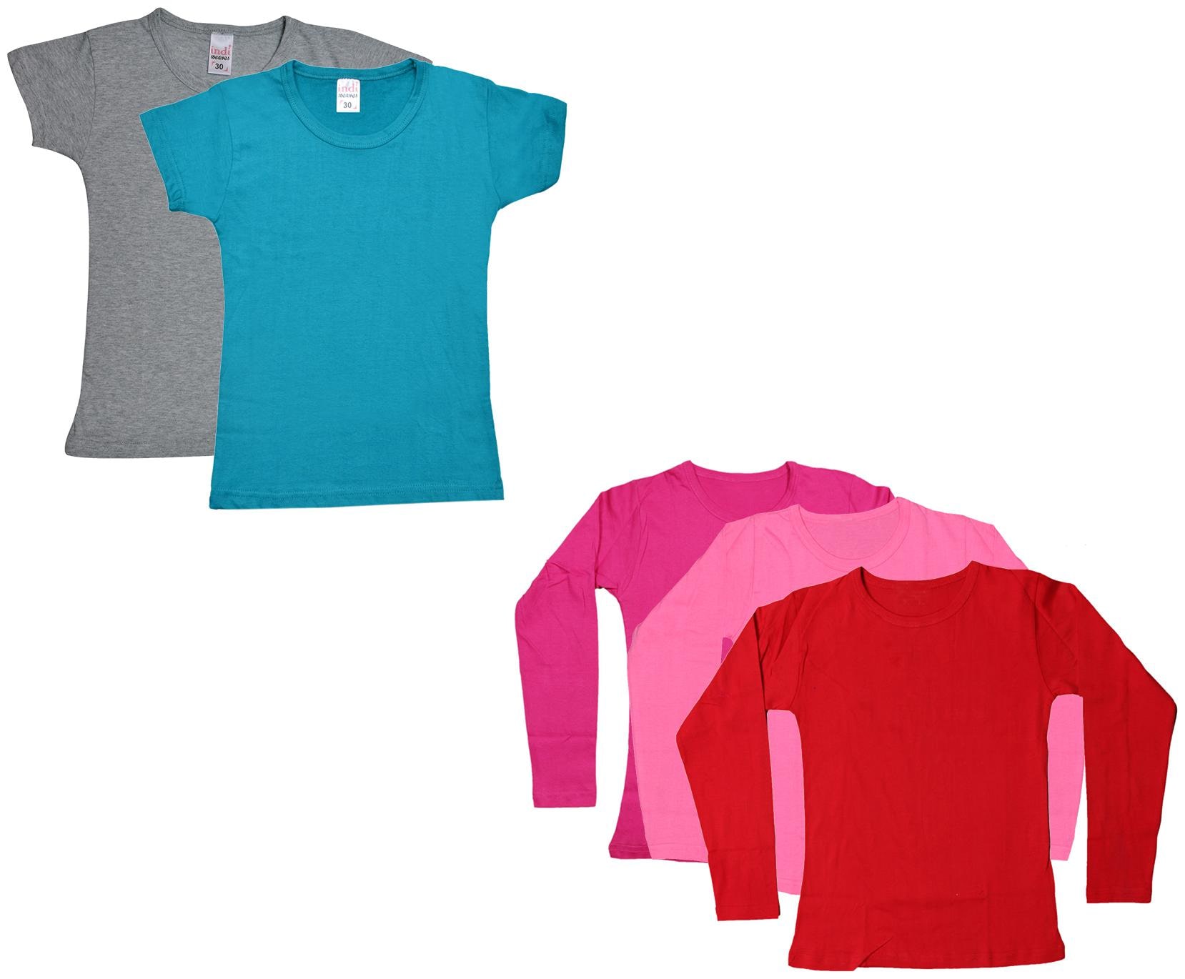 

Indiweaves Girl Cotton Solid T shirt - Multi