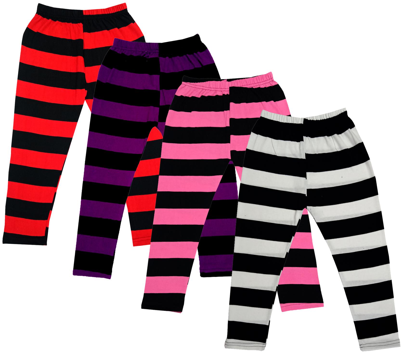 

IndiWeaves Girls Cotton Striped Capri 3 4th Leggings (Pack of 4) Multi