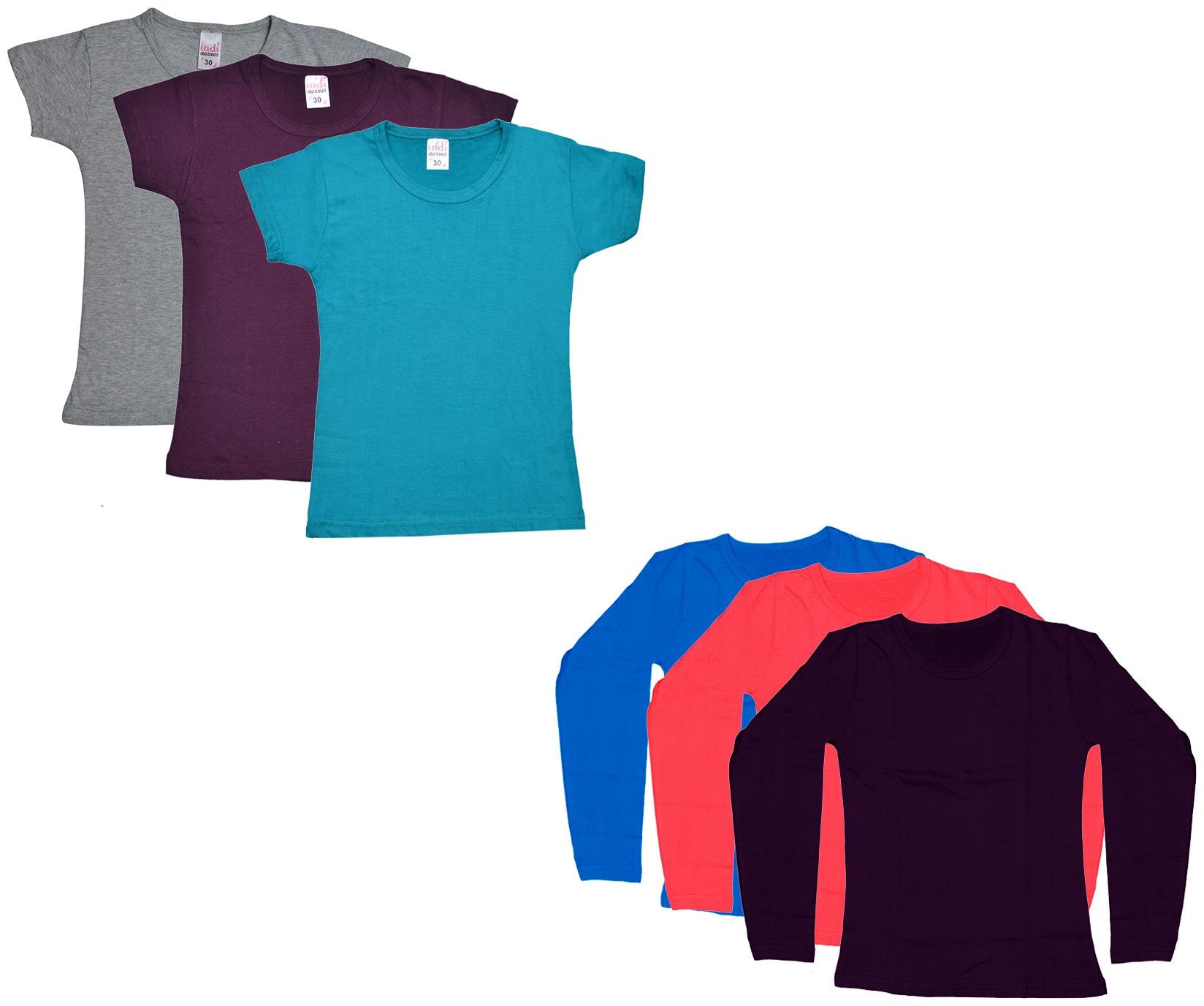 

Indiweaves Girl Cotton Solid T shirt - Multi