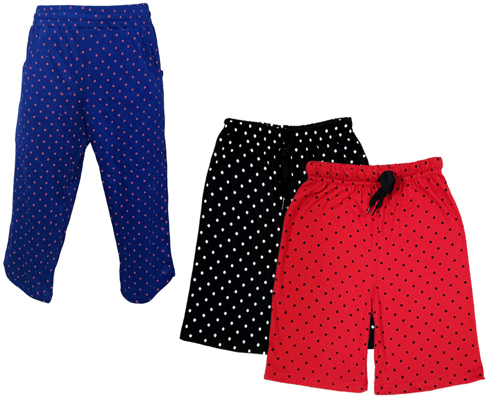 

IndiWeaves Girls Cotton Polka Dots 3 4th Capri and Shorts (Pack of 3) Multi