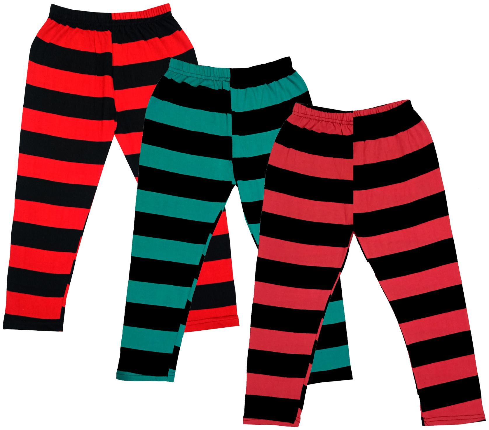 

IndiWeaves Girls Cotton Striped Capri 3 4th Leggings (Pack of 3) Multi