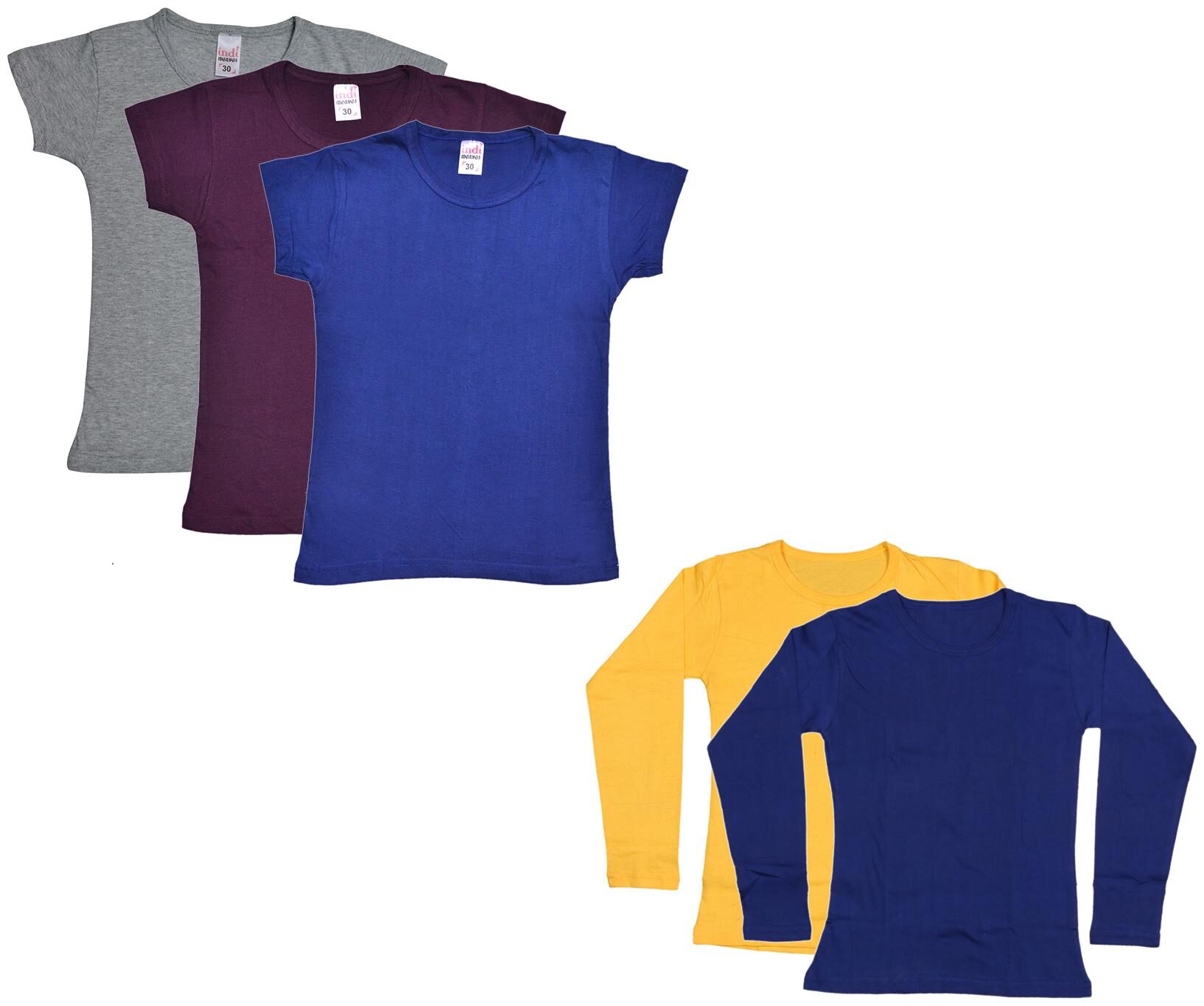 

Indiweaves Girl Cotton Solid T shirt - Multi