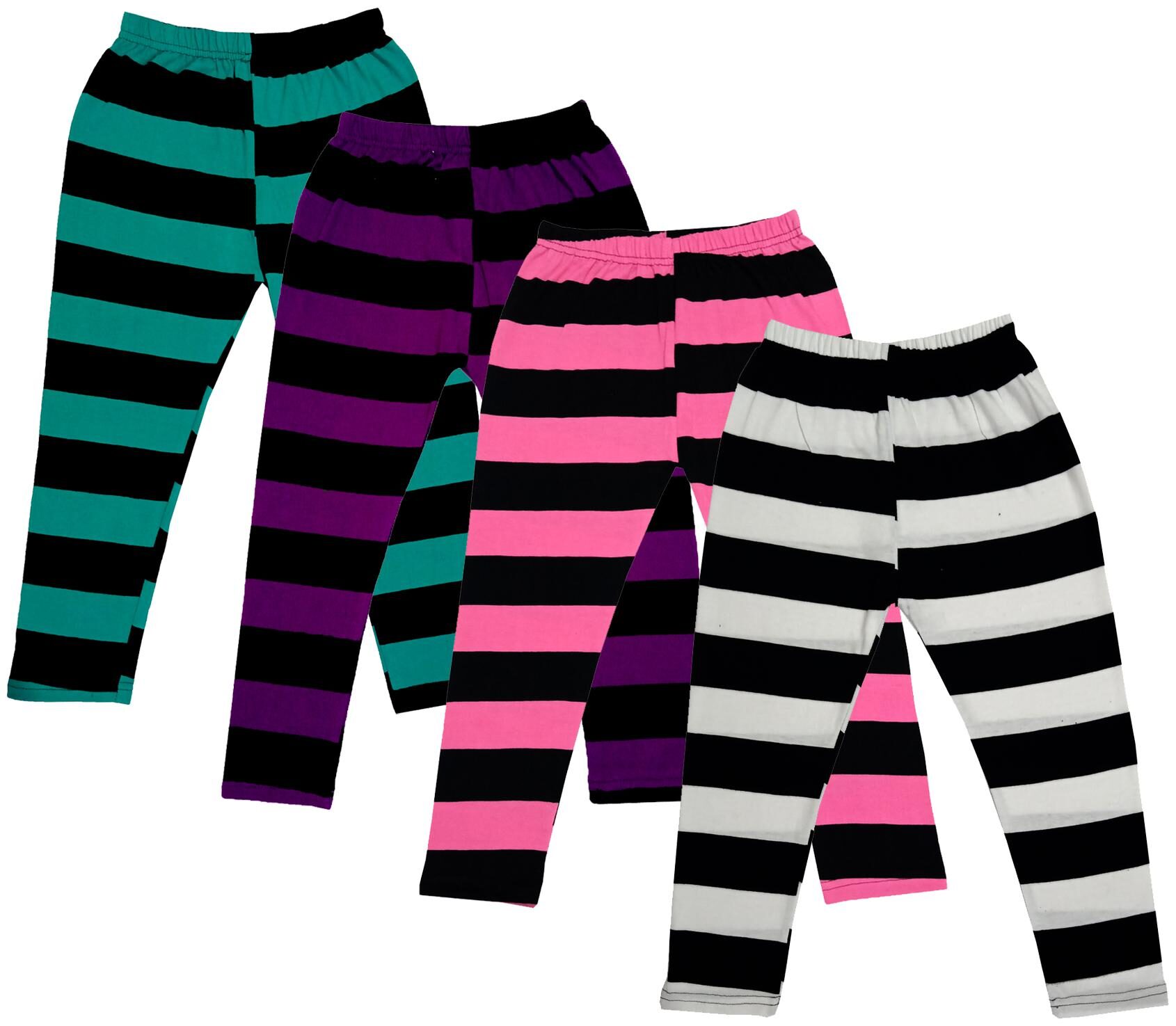 

IndiWeaves Girls Cotton Striped Capri 3 4th Leggings (Pack of 4) Multi