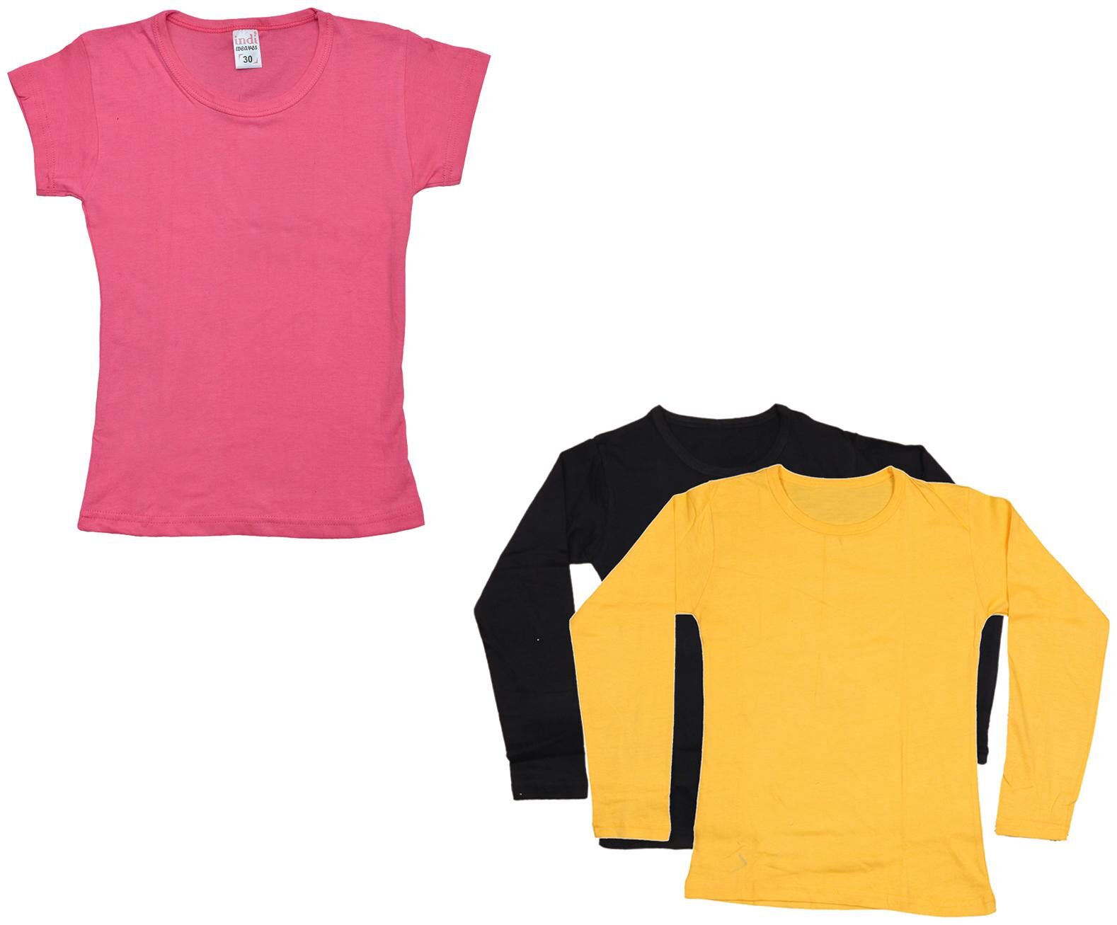 

Indiweaves Girl Cotton Solid T shirt - Multi