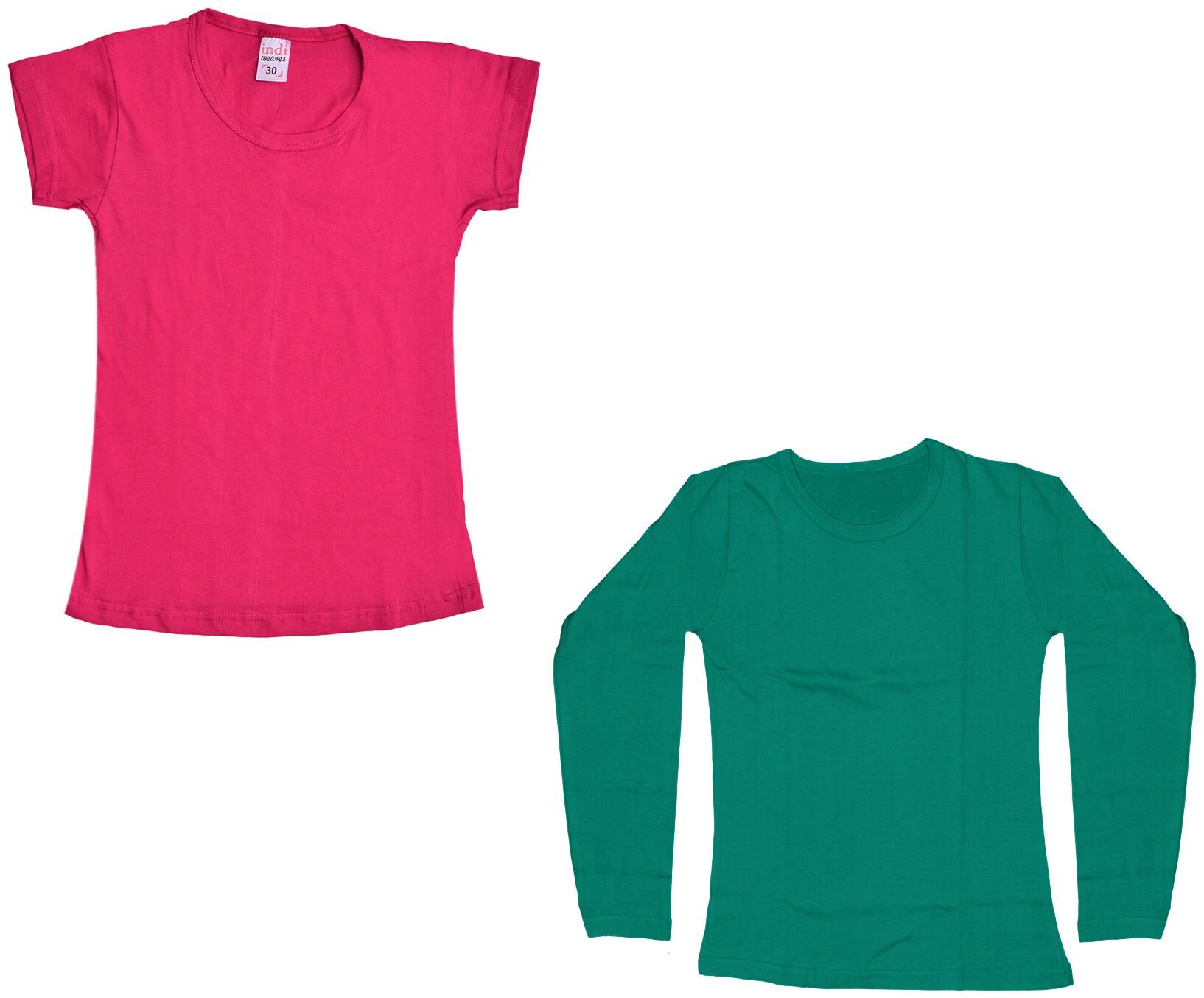 

Indiweaves Girl Cotton Solid T shirt - Green