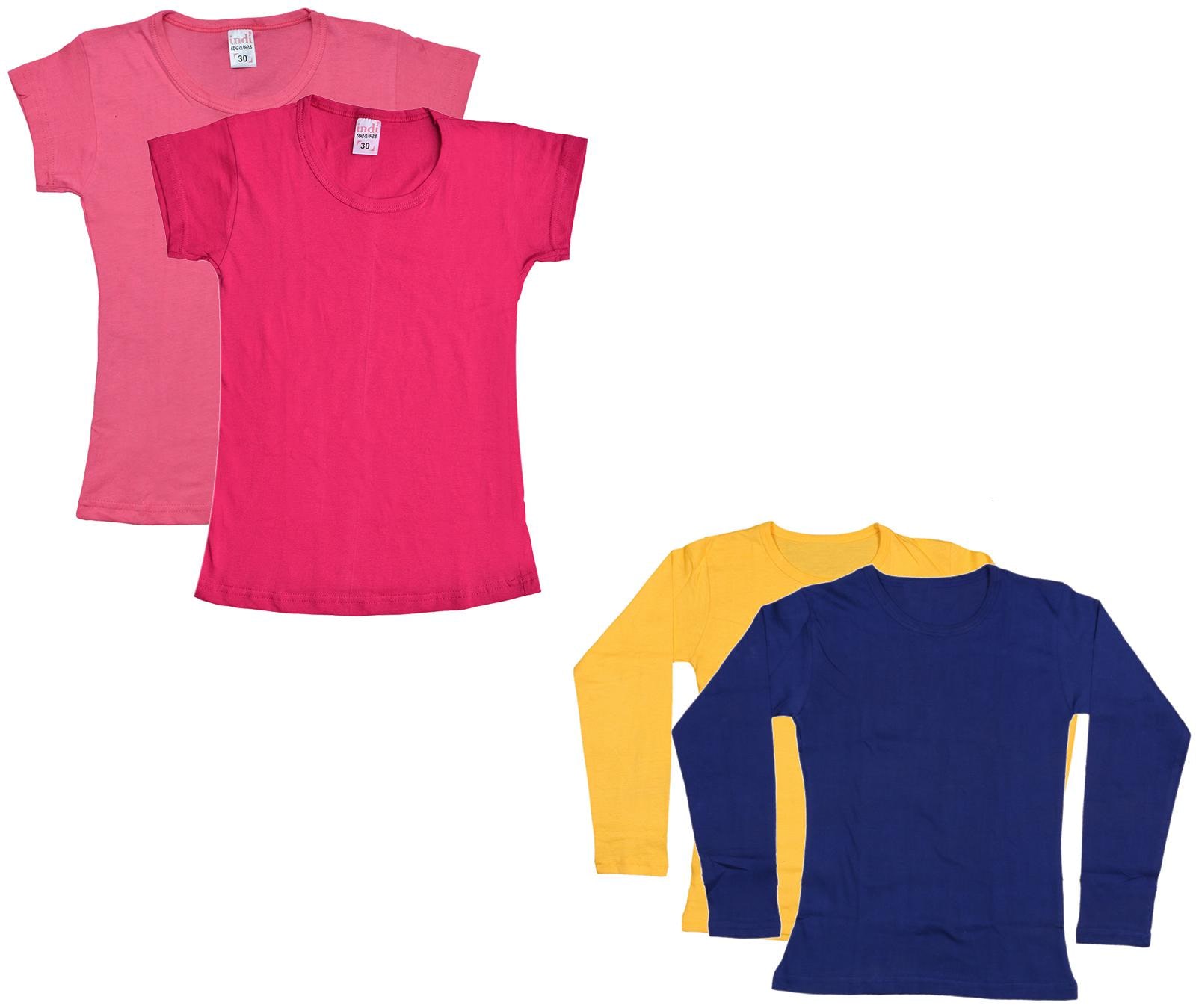

Indiweaves Girl Cotton Solid T shirt - Multi