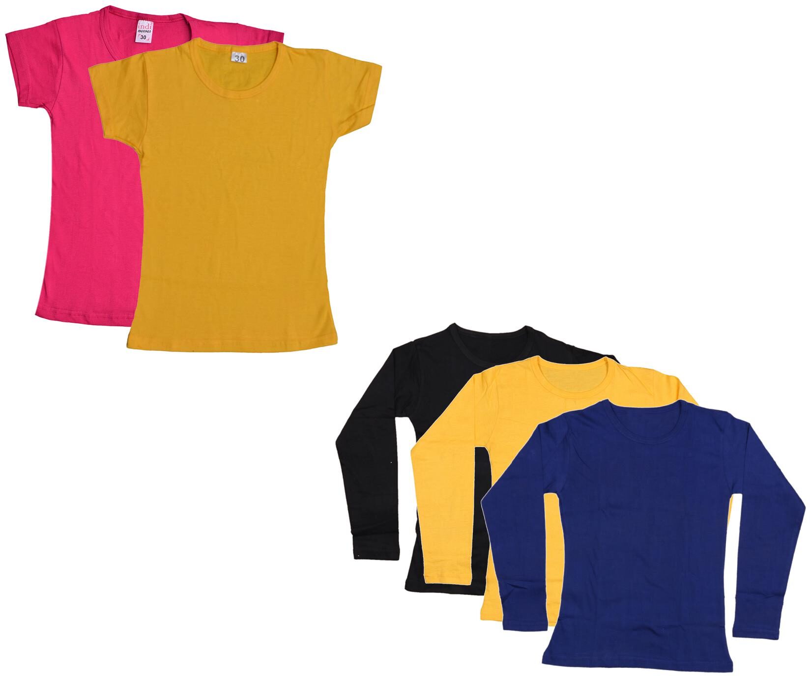 

Indiweaves Girl Cotton Solid T shirt - Multi