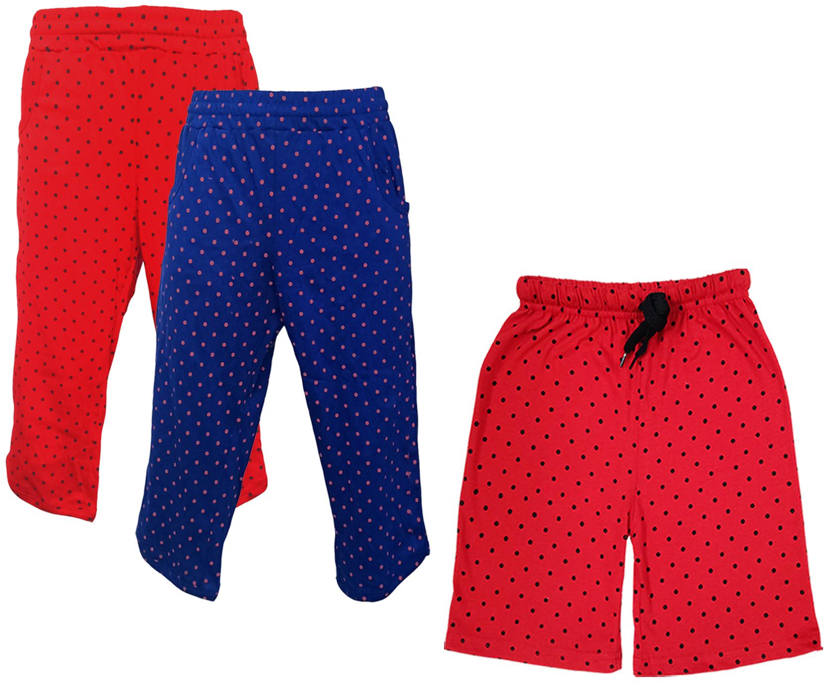 

IndiWeaves Girls Cotton Polka Dots 3 4th Capri and Shorts (Pack of 3) Multi