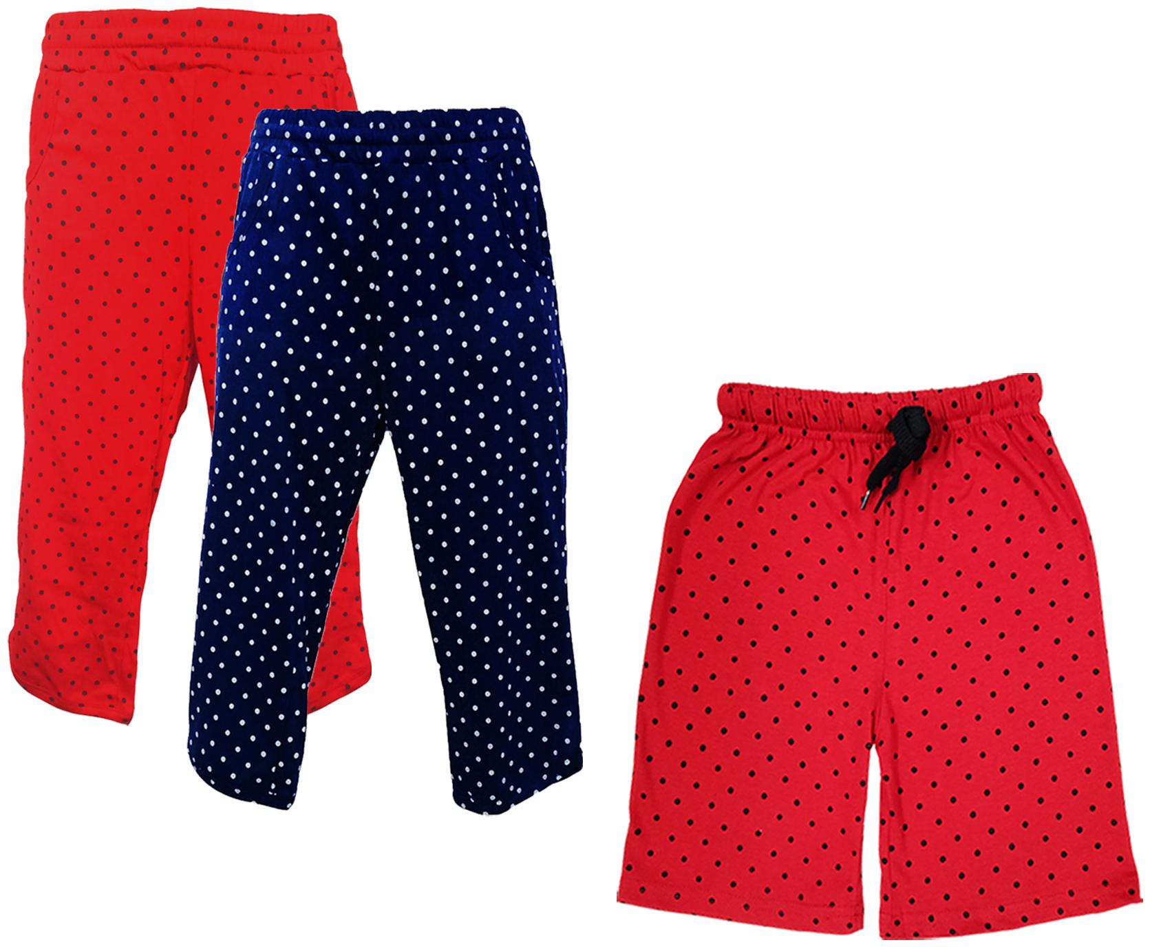 

IndiWeaves Girls Cotton Polka Dots 3 4th Capri and Shorts (Pack of 3) Multi