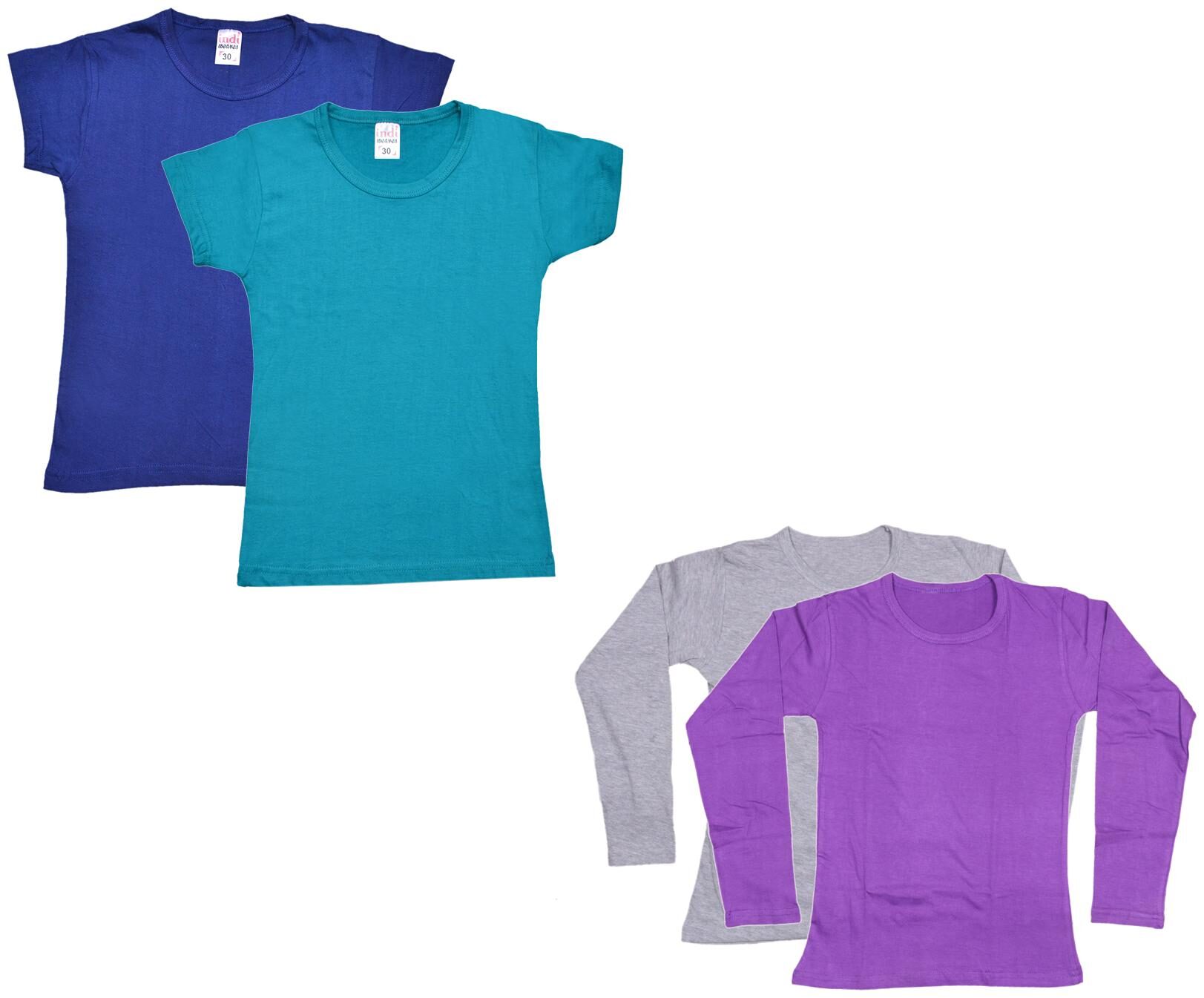 

Indiweaves Girl Cotton Solid T shirt - Multi