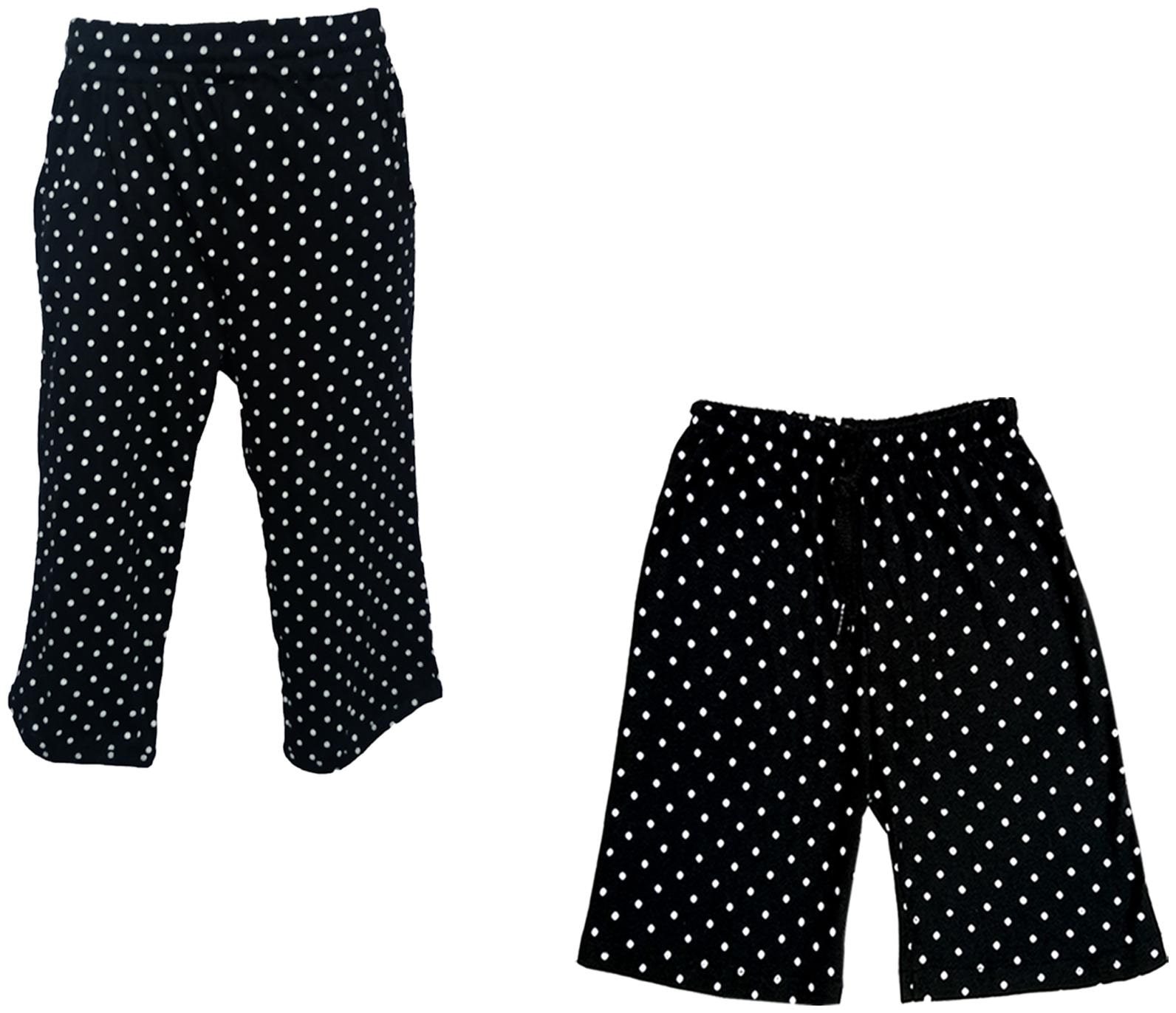 

IndiWeaves Girls Cotton Polka Dots 3 4th Capri and Shorts (Pack of 2) Black