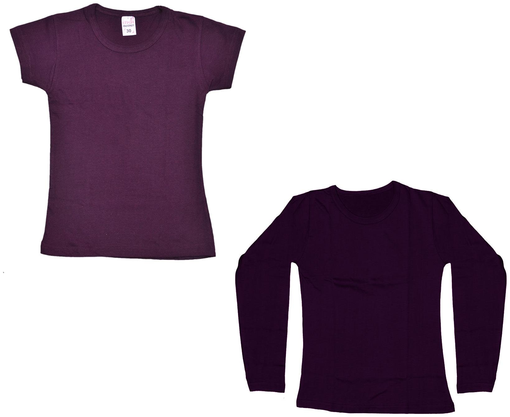 

Indiweaves Girl Cotton Solid T shirt - Purple