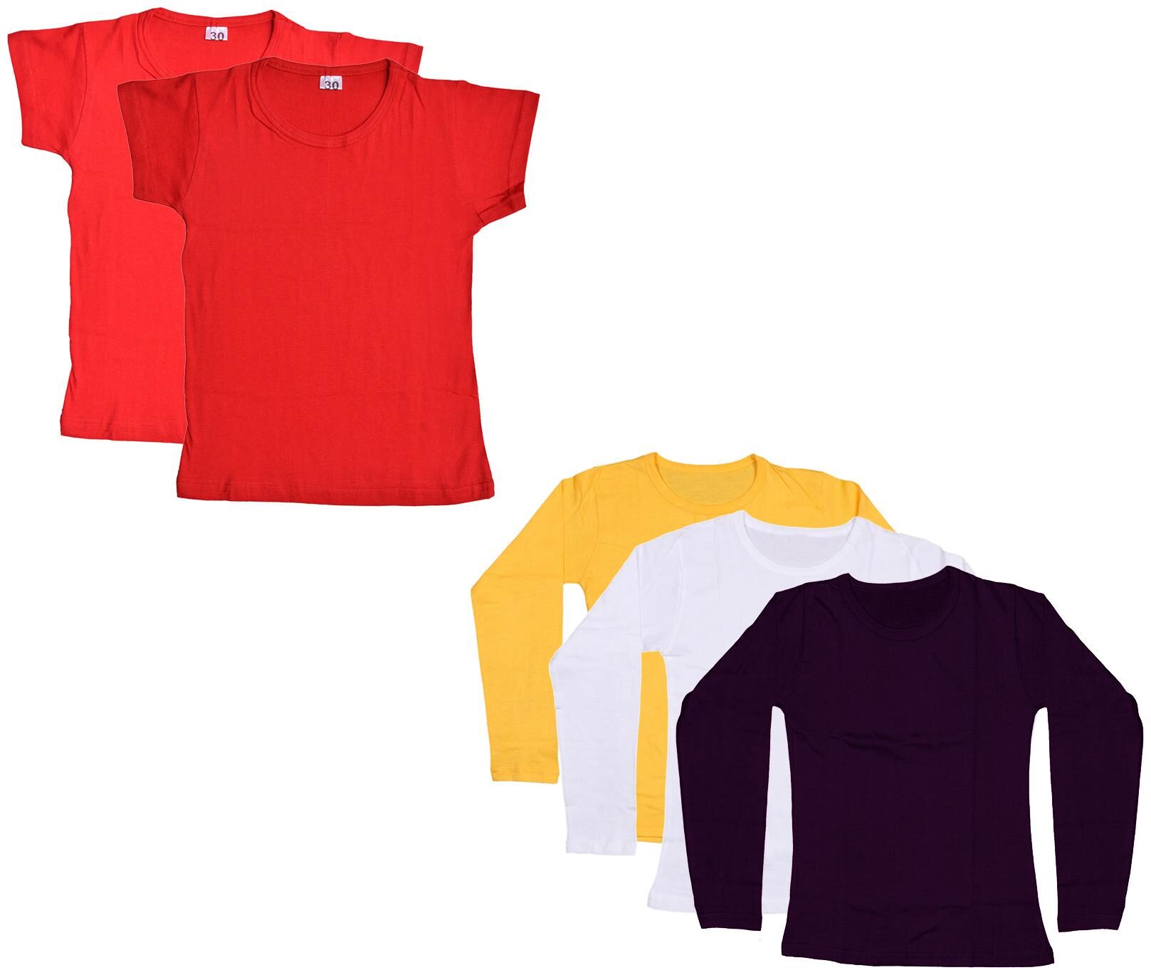 

Indiweaves Girl Cotton Solid T shirt - Multi