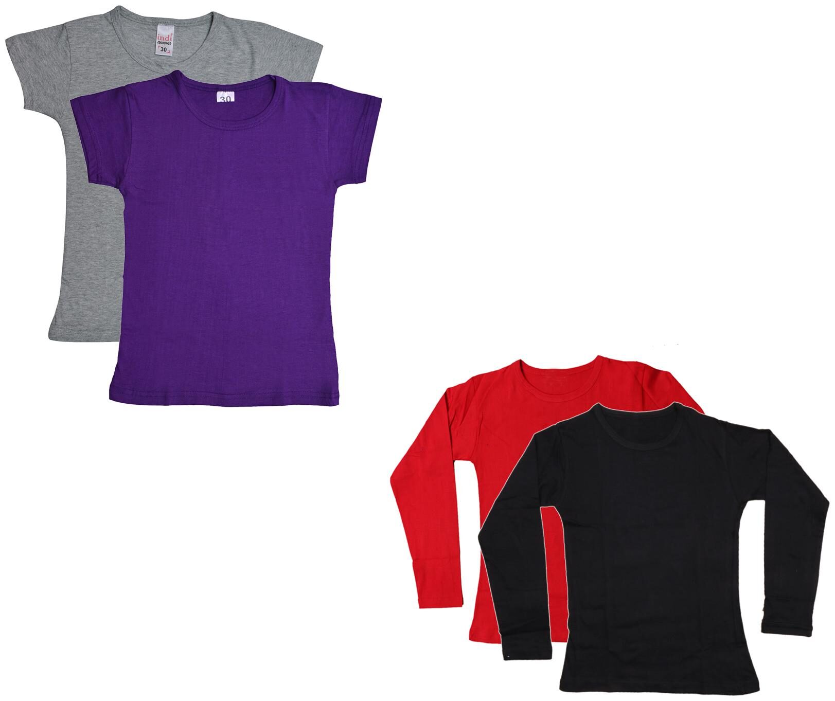 

Indiweaves Girl Cotton Solid T shirt - Multi