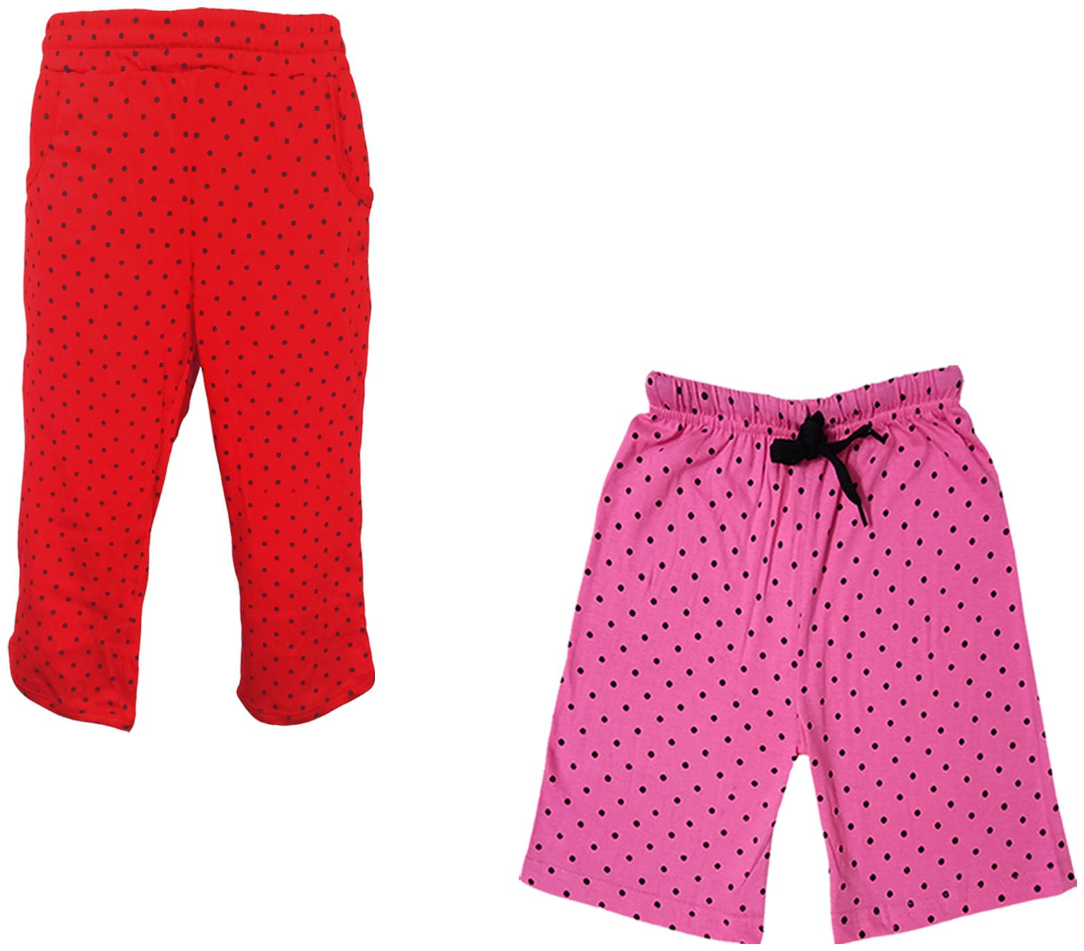 

IndiWeaves Girls Cotton Polka Dots 3 4th Capri and Shorts (Pack of 2) Red Pink