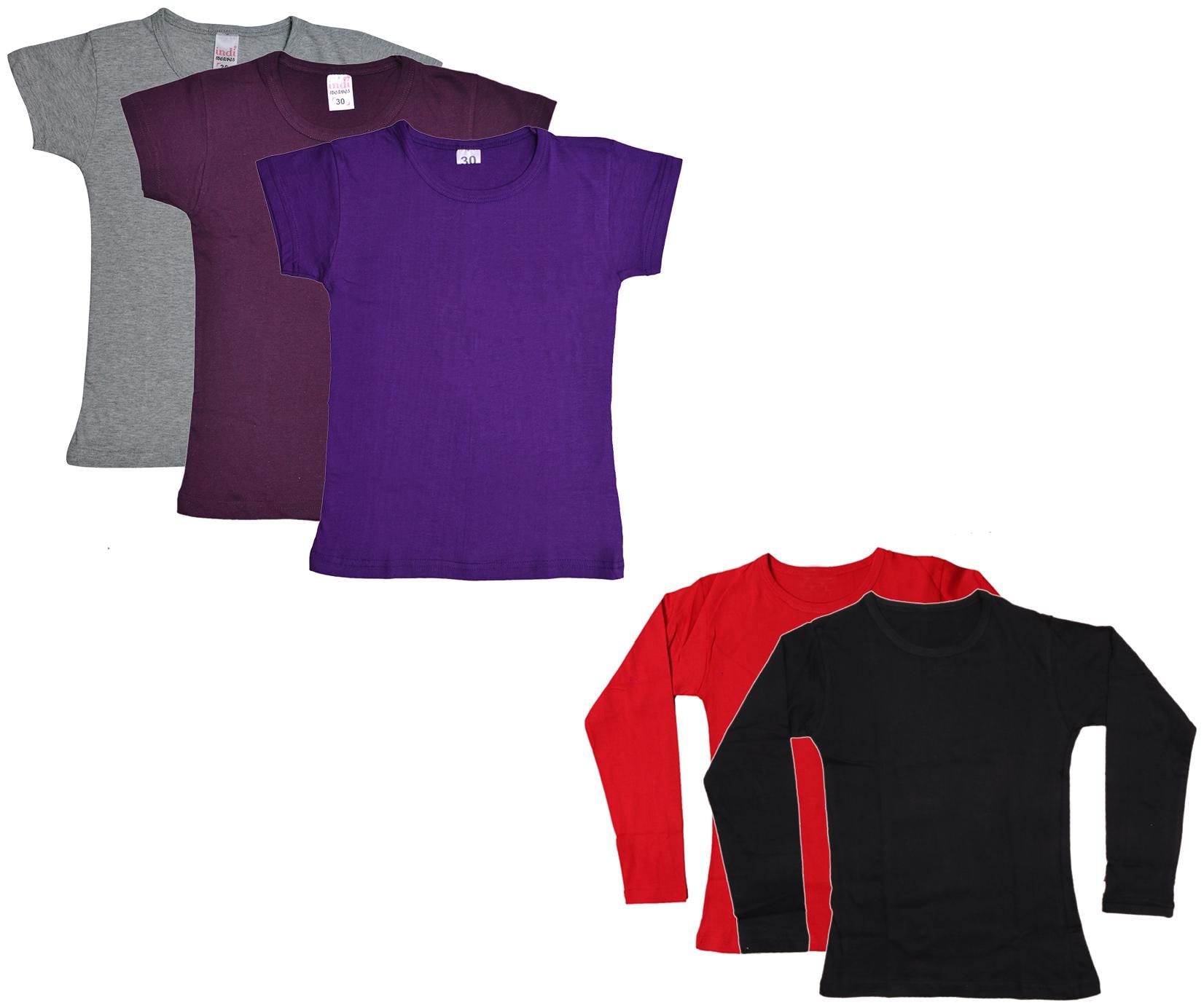 

Indiweaves Girl Cotton Solid T shirt - Multi