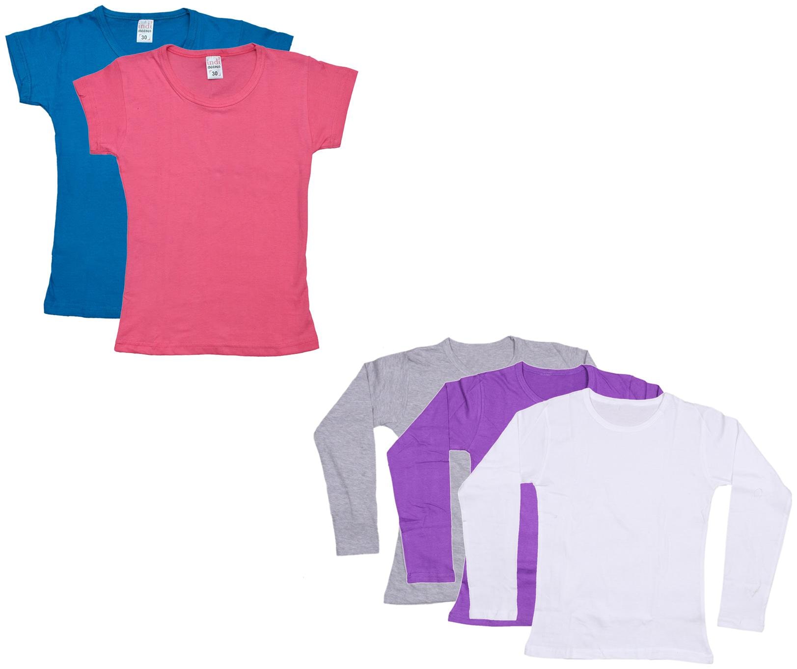 

Indiweaves Girl Cotton Solid T shirt - Multi