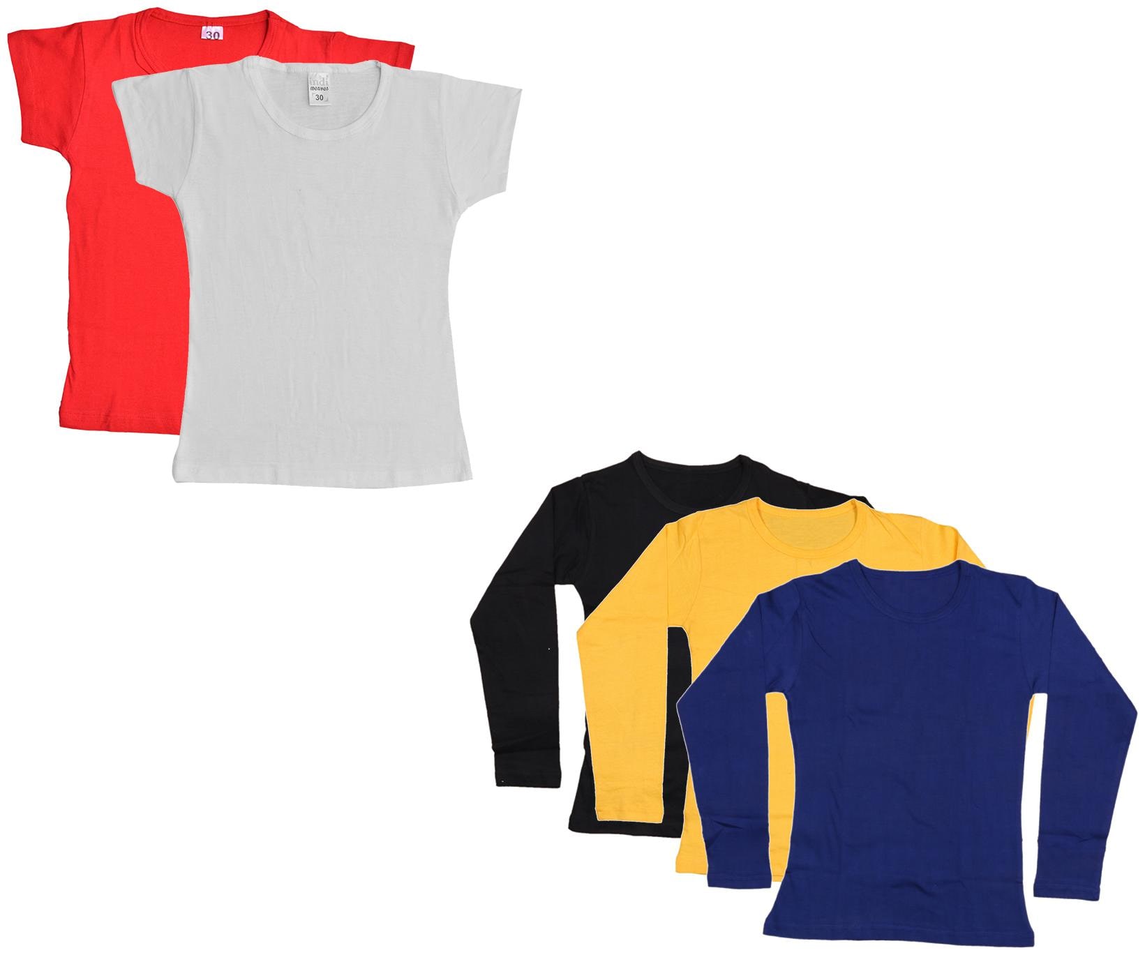 

Indiweaves Girl Cotton Solid T shirt - Multi