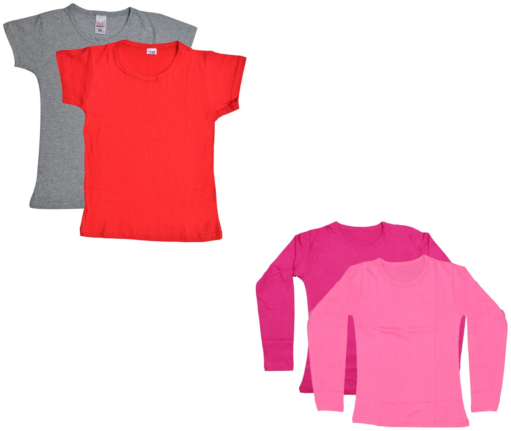

Indiweaves Girl Cotton Solid T shirt - Multi