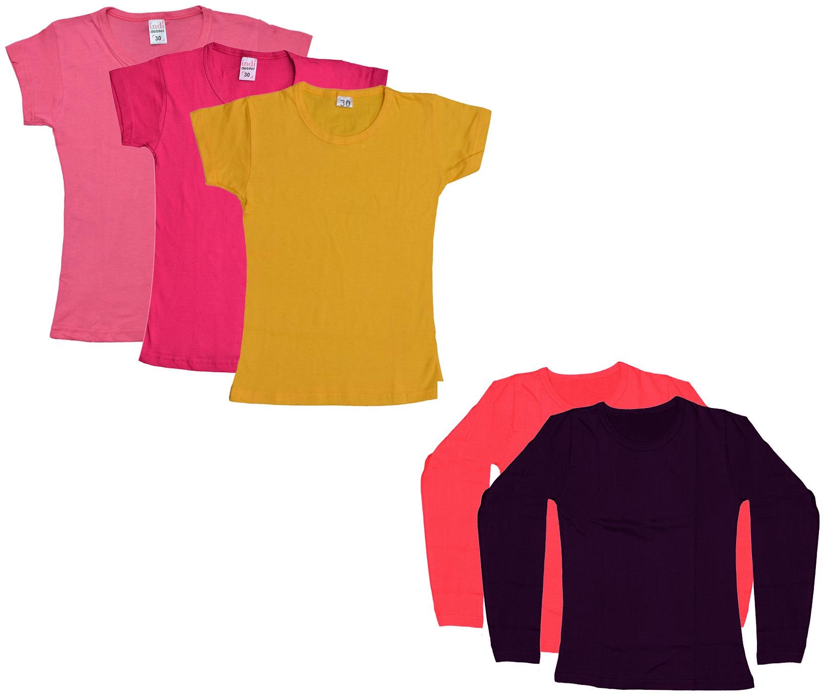

Indiweaves Girl Cotton Solid T shirt - Multi