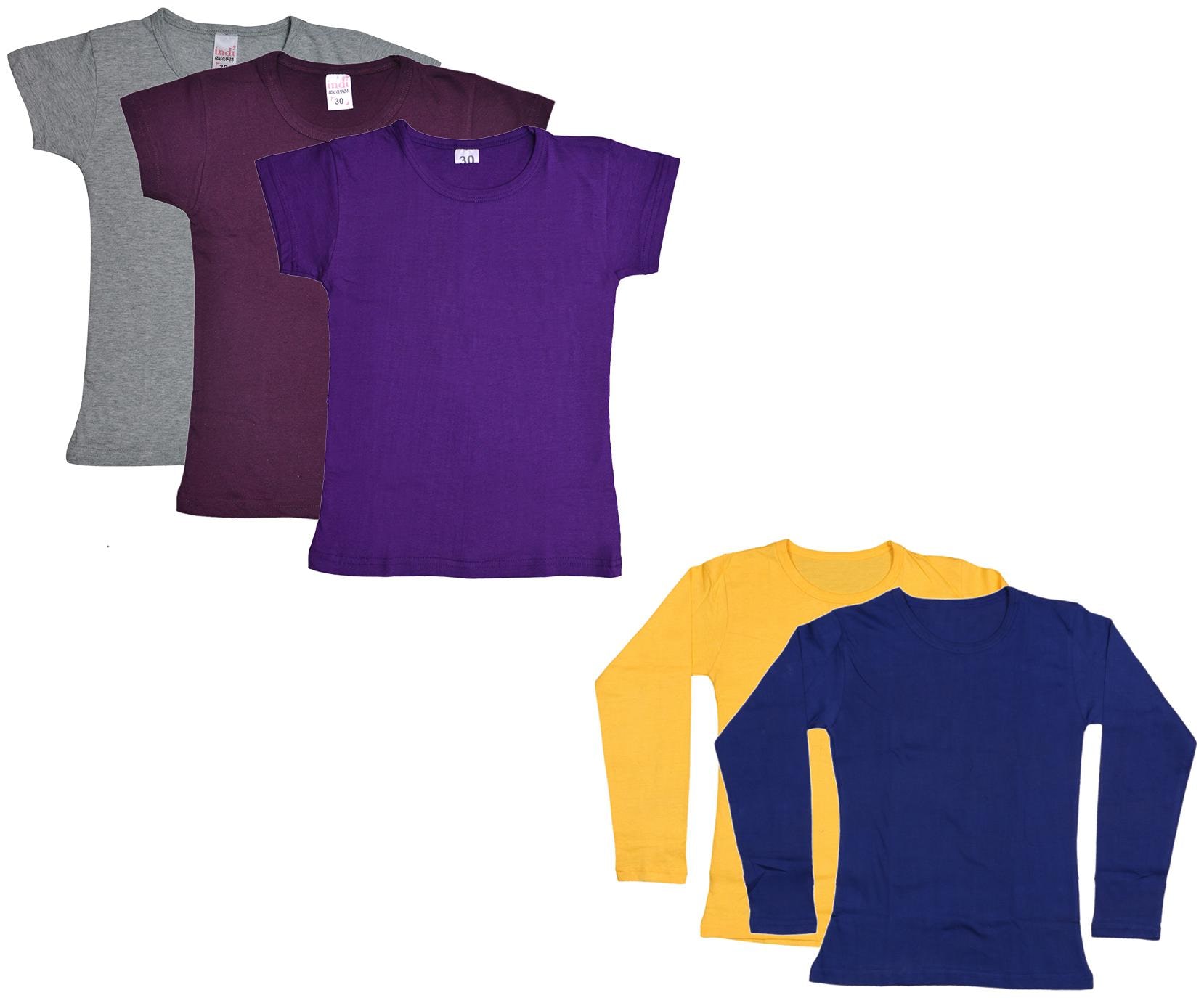 

Indiweaves Girl Cotton Solid T shirt - Multi