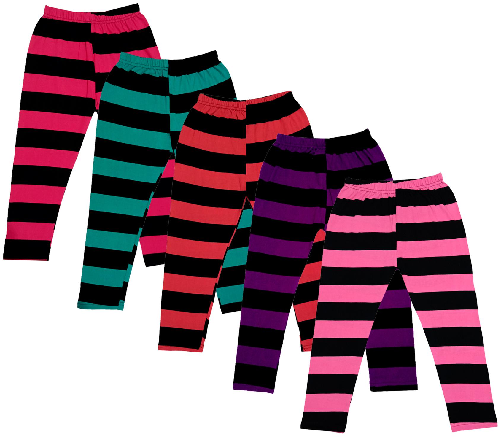 

IndiWeaves Girls Cotton Striped Capri 3 4th Leggings (Pack of 5) Multi