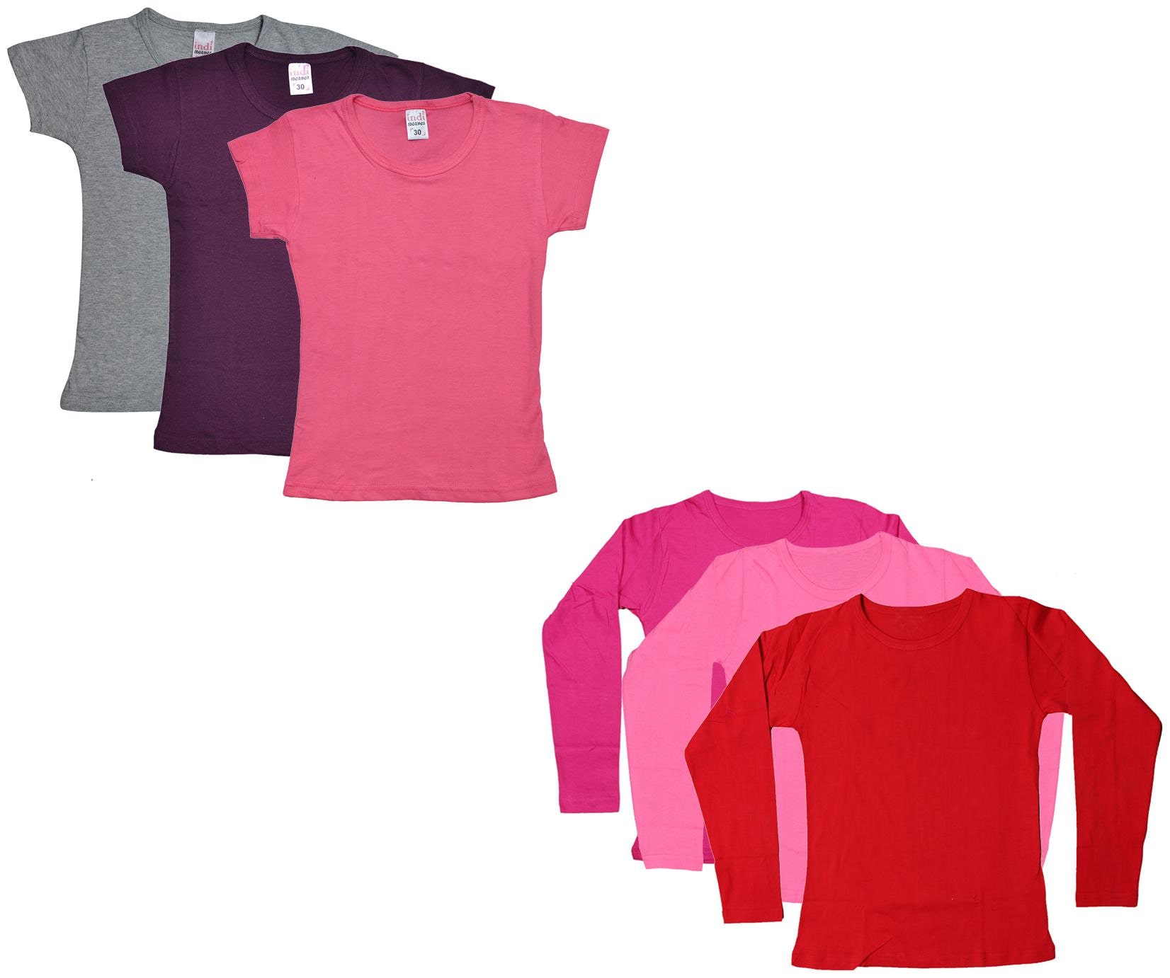 

Indiweaves Girl Cotton Solid T shirt - Multi