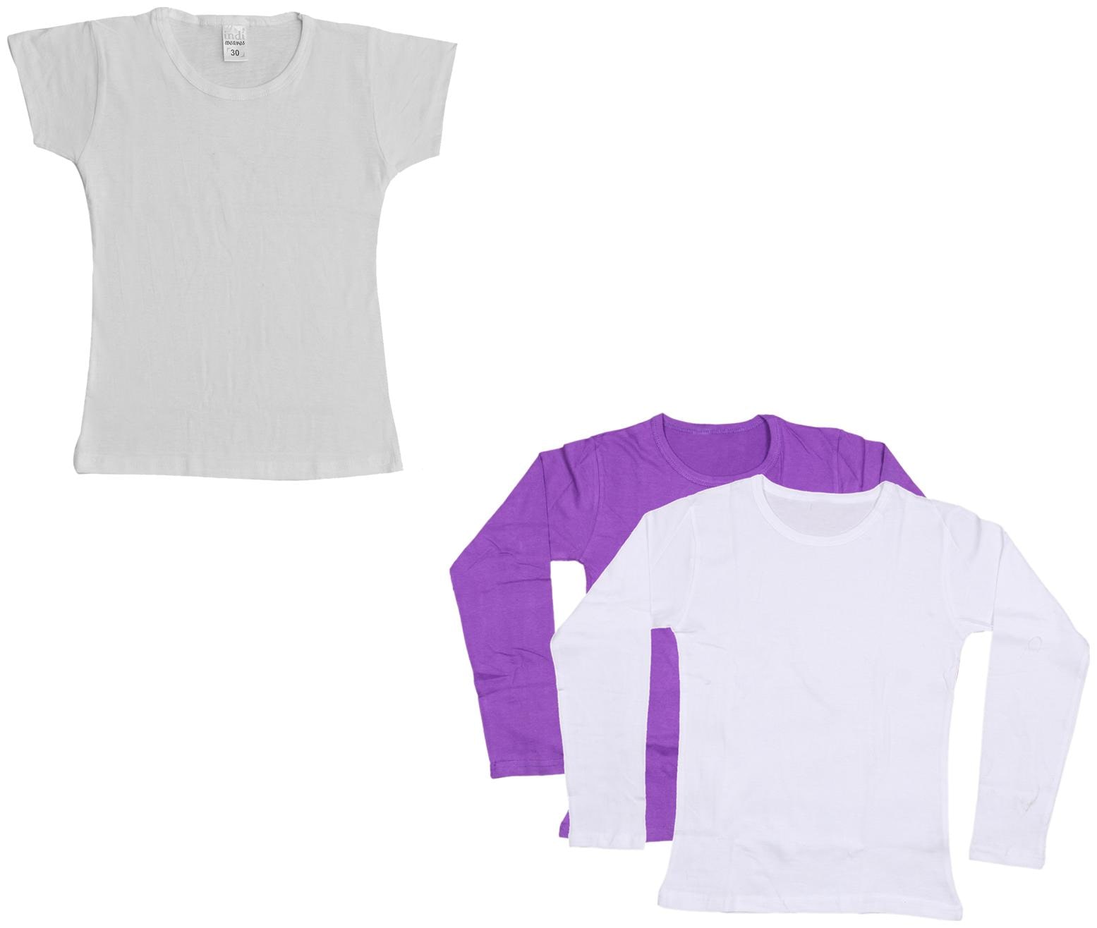 

Indiweaves Girl Cotton Solid T shirt - Multi