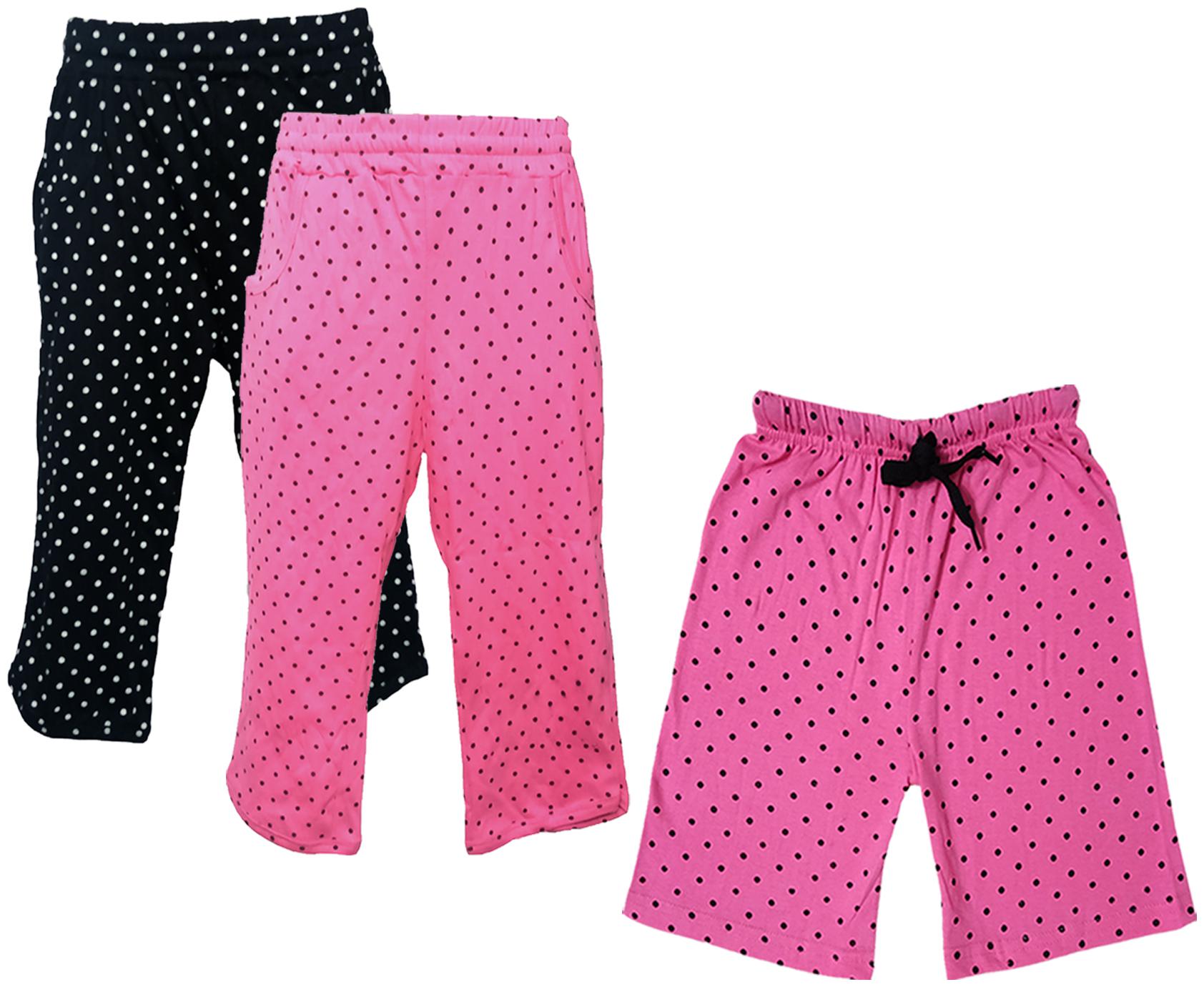 

IndiWeaves Girls Cotton Polka Dots 3 4th Capri and Shorts (Pack of 3) Multi