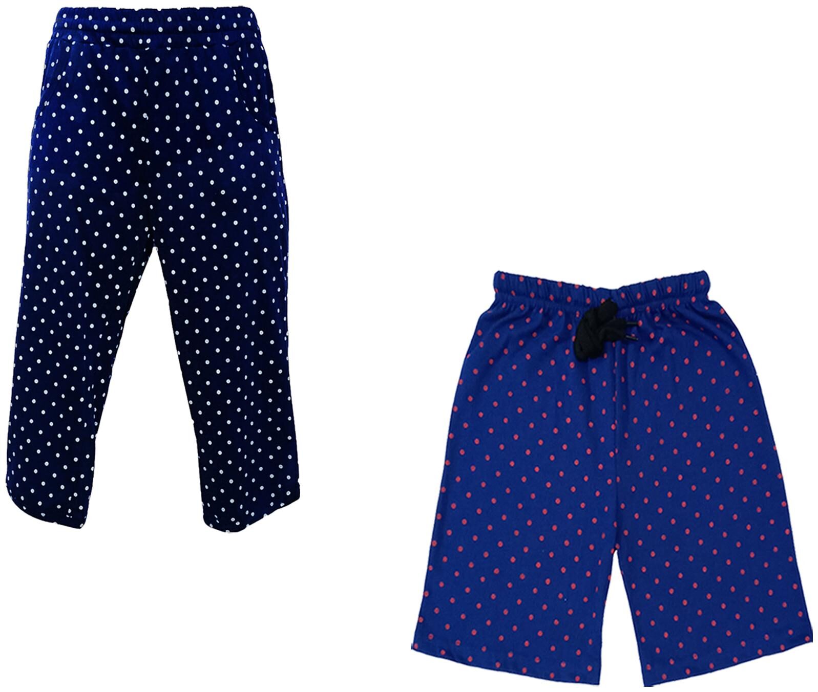 

IndiWeaves Girls Cotton Polka Dots 3 4th Capri and Shorts (Pack of 2) Blue