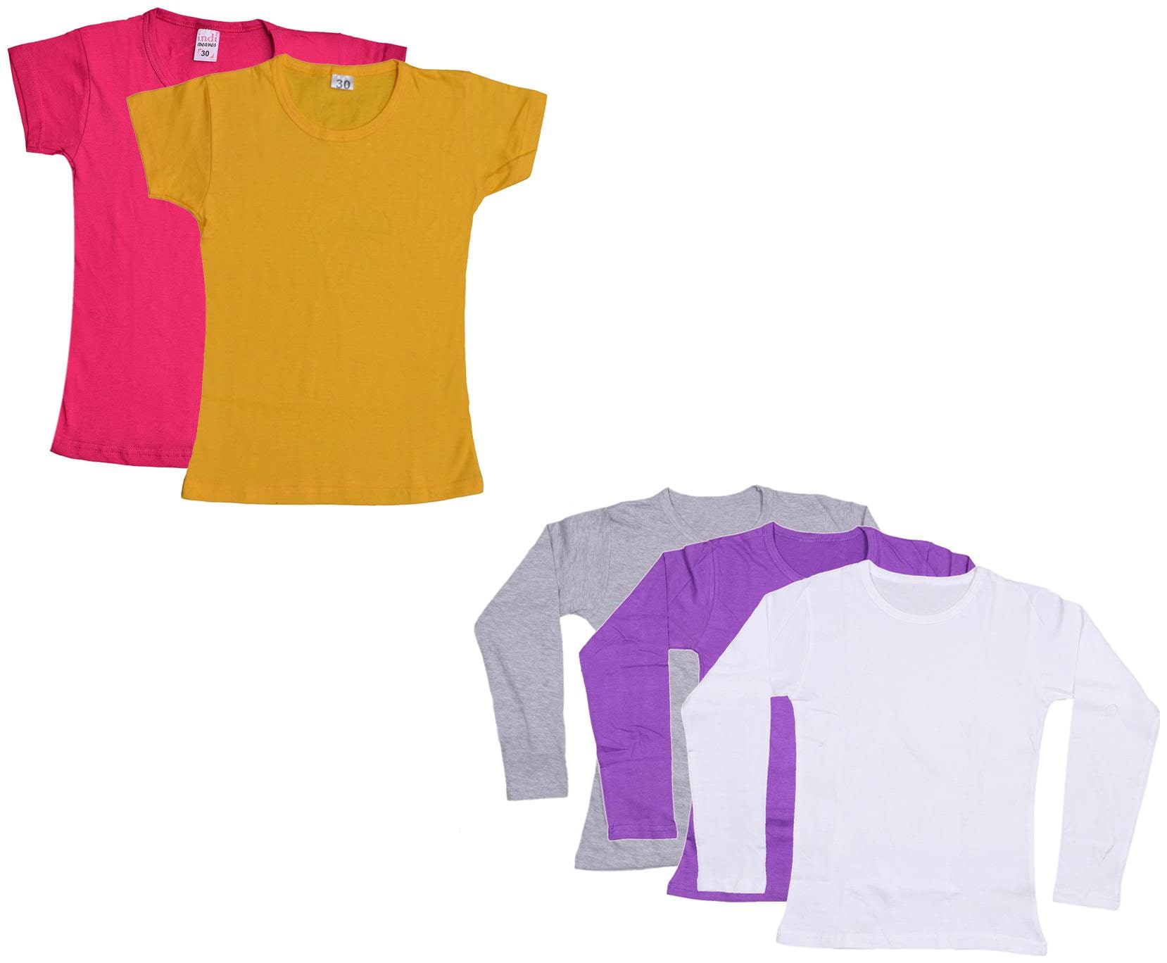 

Indiweaves Girl Cotton Solid T shirt - Multi