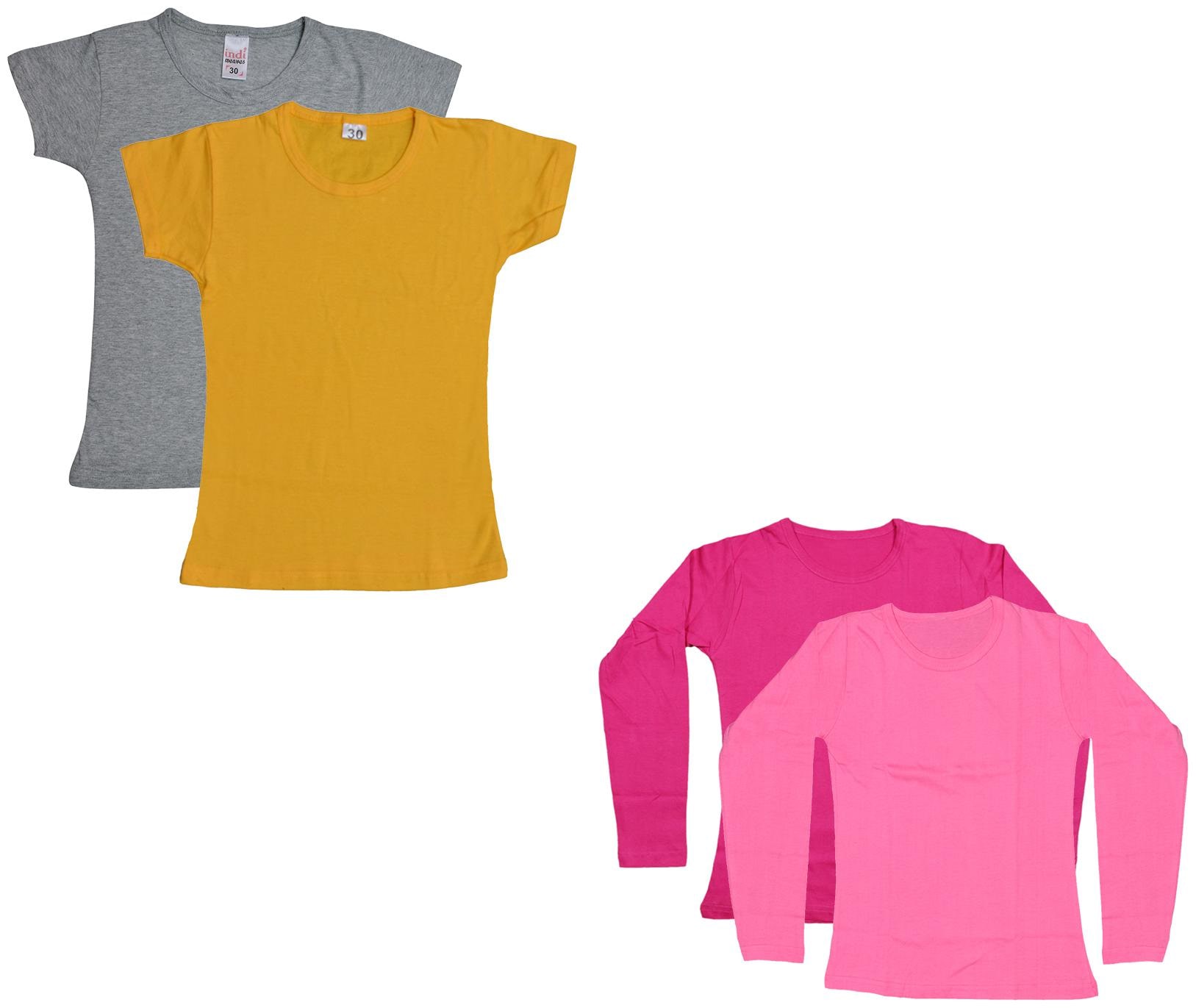 

Indiweaves Girl Cotton Solid T shirt - Multi