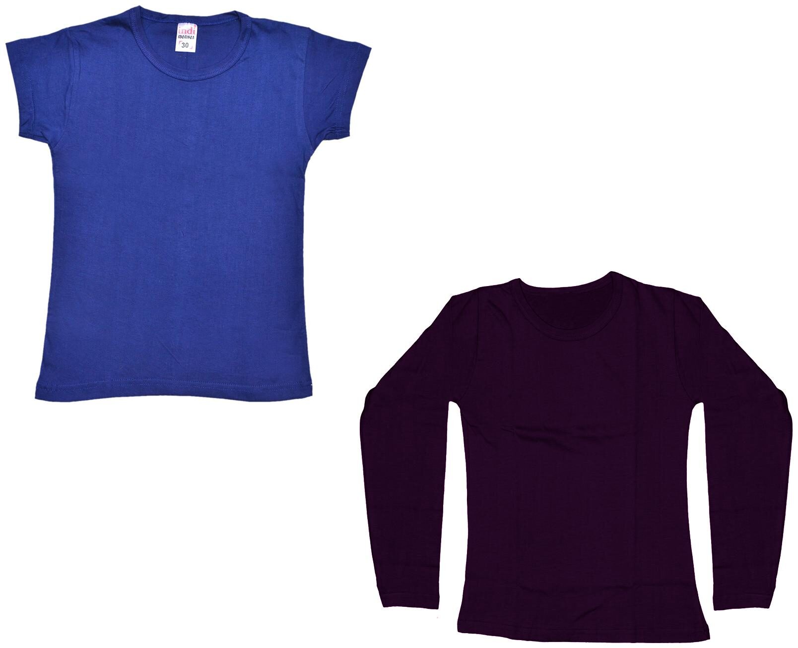 

Indiweaves Girl Cotton Solid T shirt - Blue