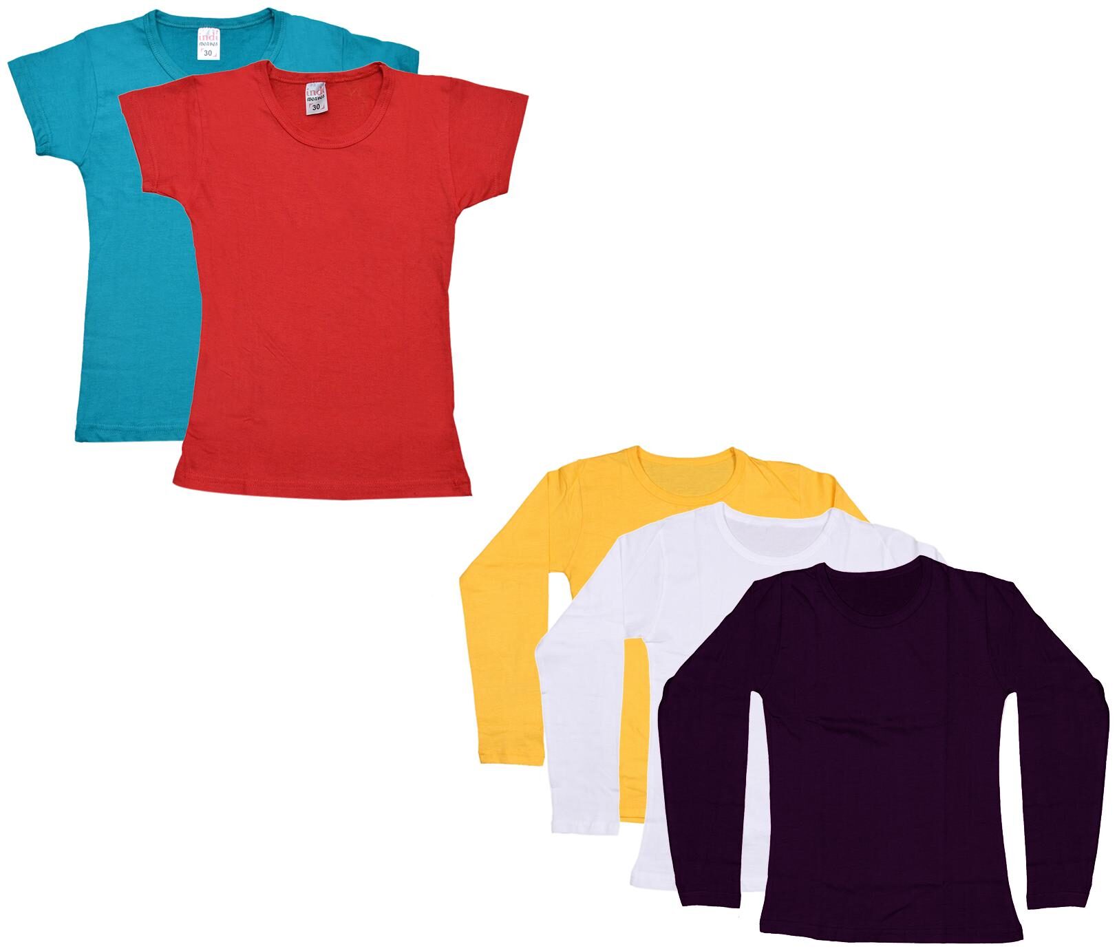 

Indiweaves Girl Cotton Solid T shirt - Multi