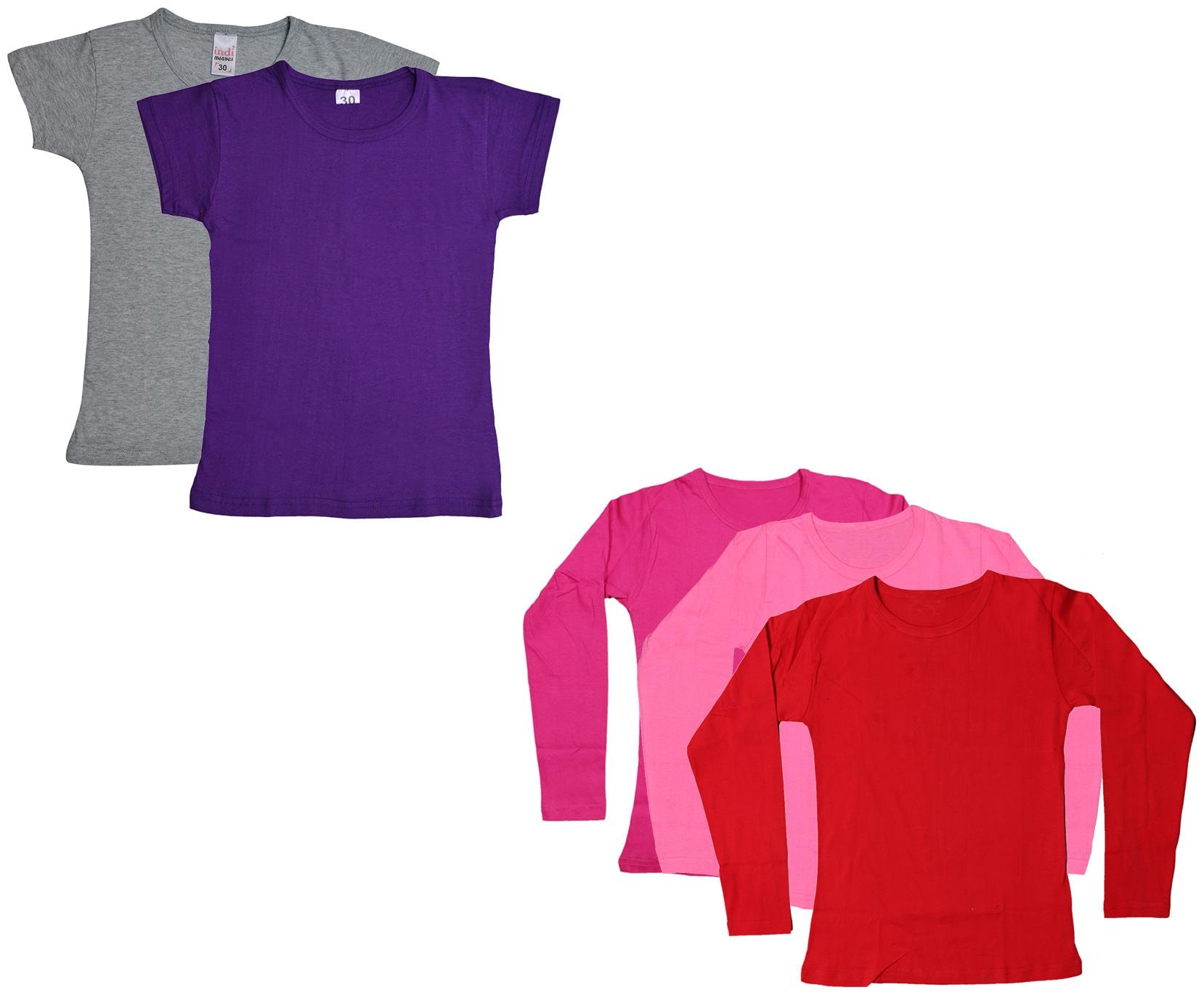 

Indiweaves Girl Cotton Solid T shirt - Multi